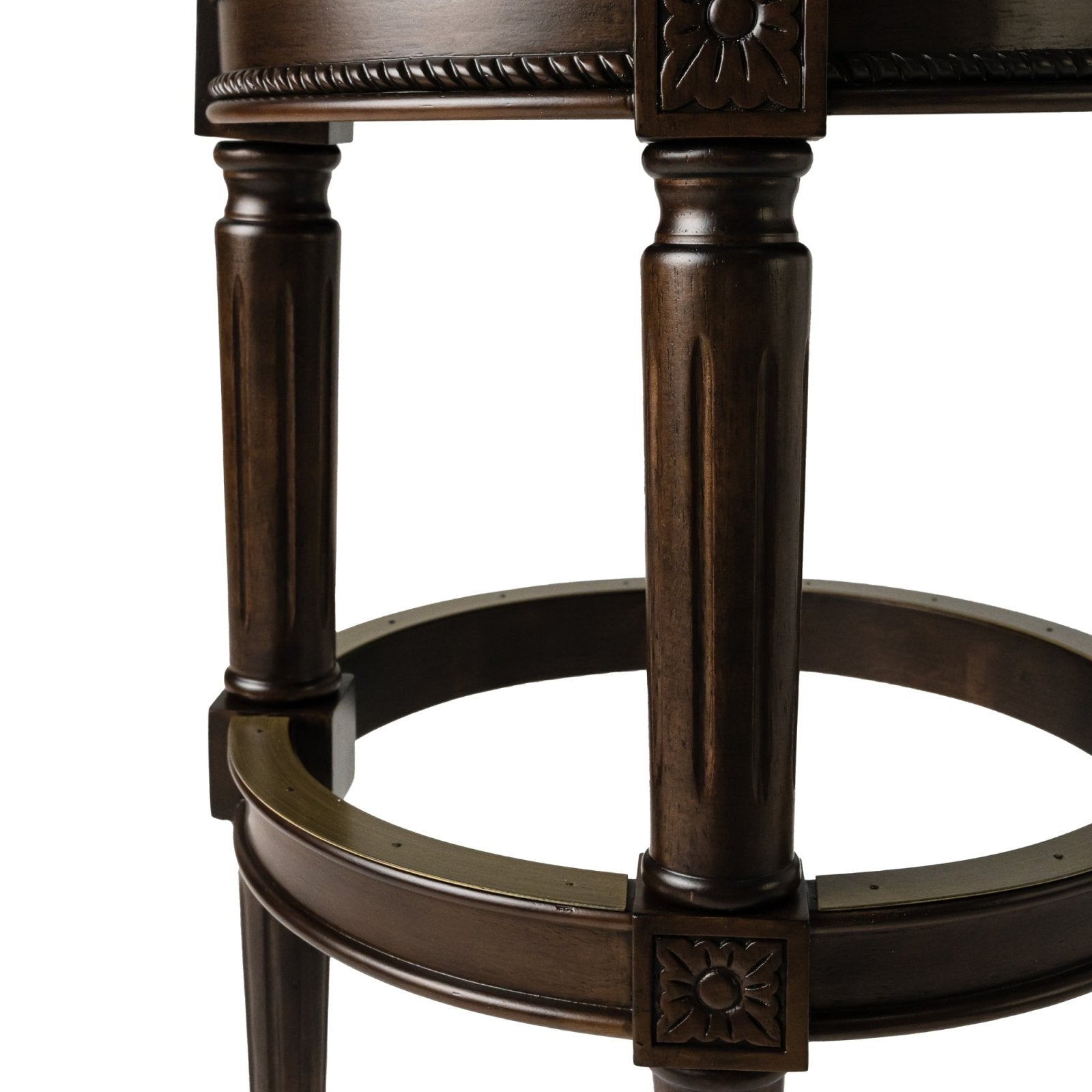 31" Pullman Backless Bar Stool in Dark Walnut Finish with Vintage Brown Vegan Leather in Stools by Maven Lane