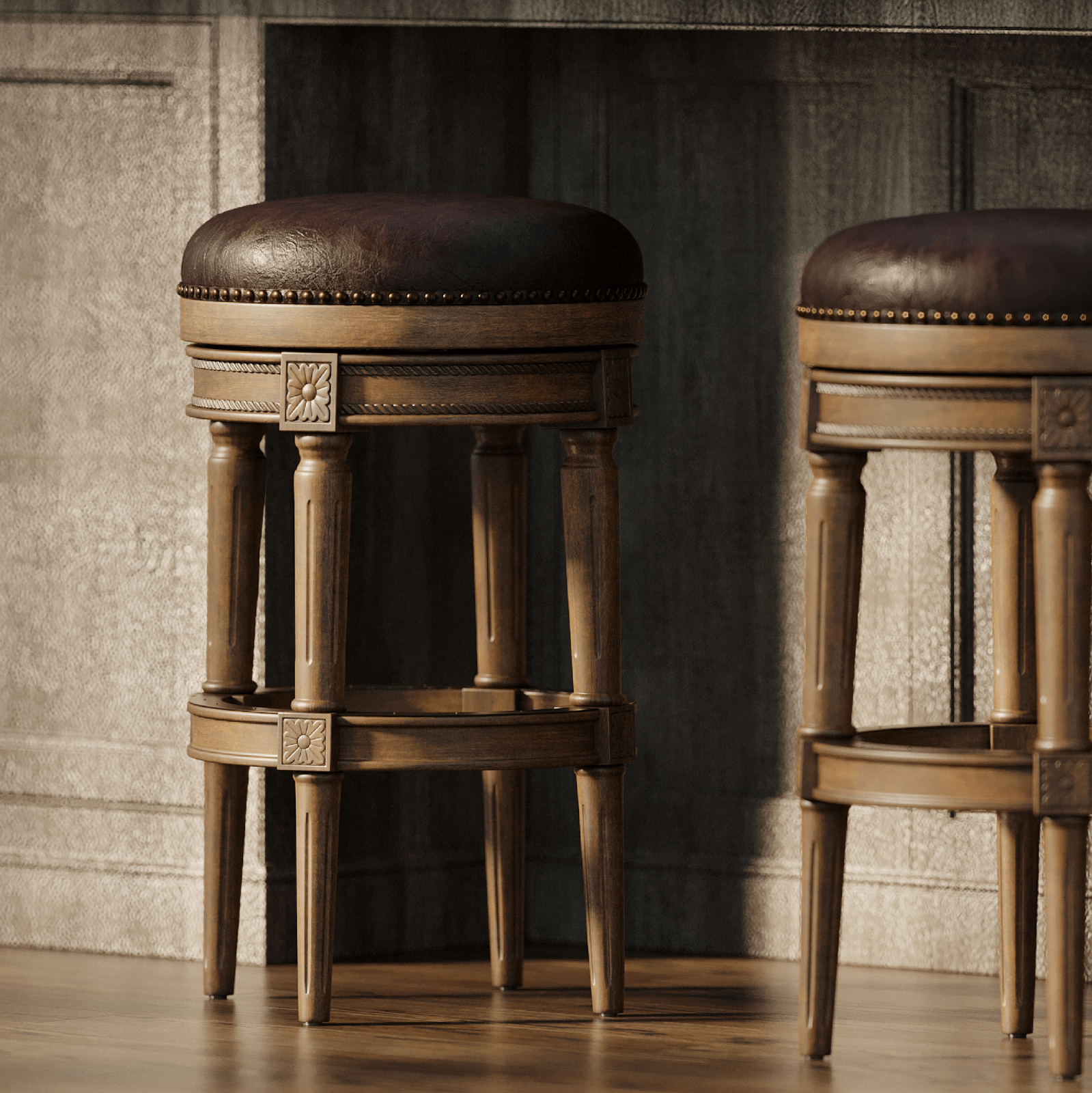 31" Pullman Backless Bar Stool in Walnut Finish with Marksman Saddle Vegan Leather in Stools by Maven Lane