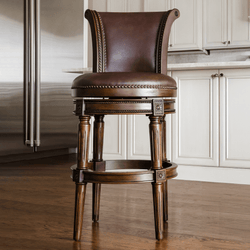 Pullman Bar Stool in Dark Brown Finish with Brown Faux Leather in Stools by Maven Lane