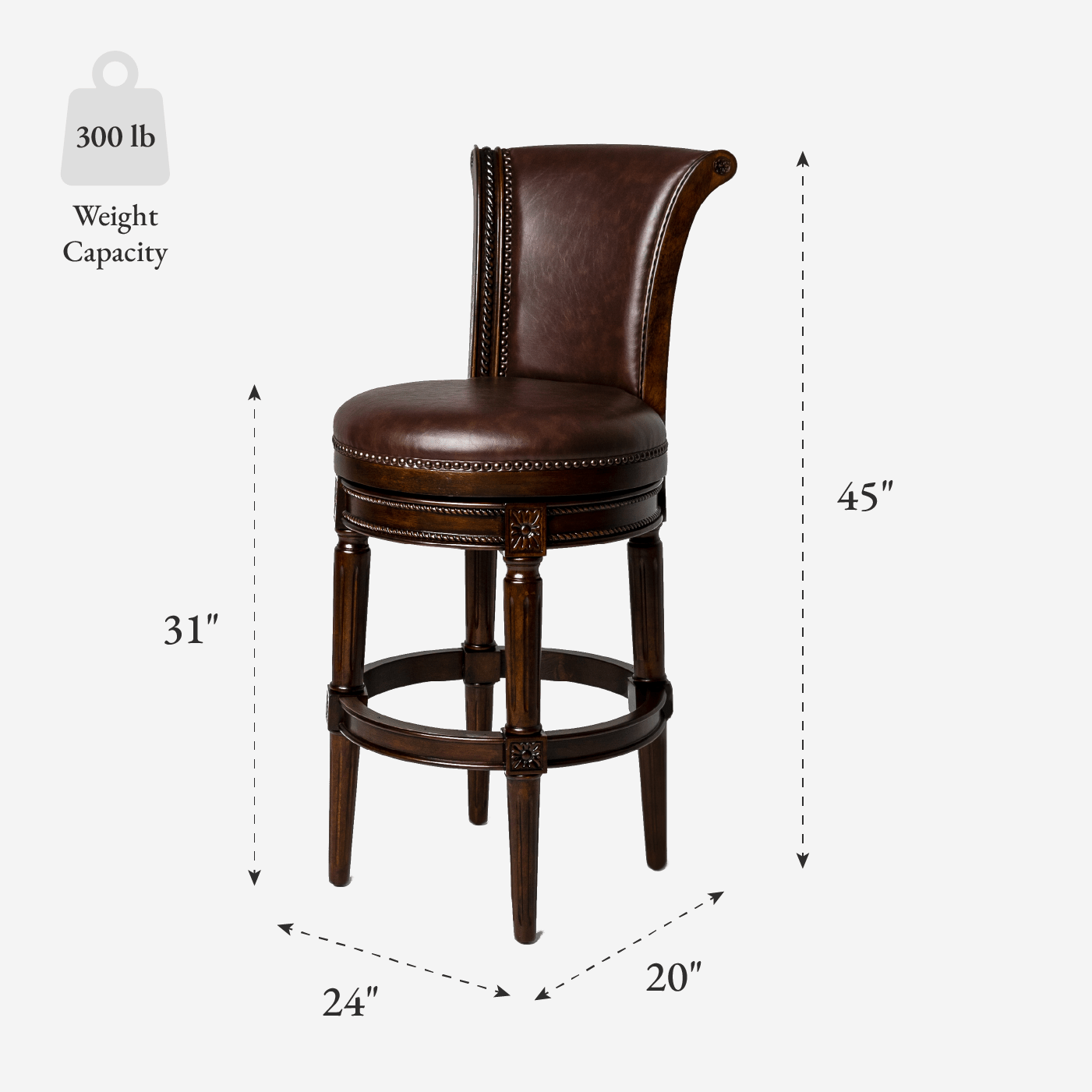 31" Pullman Bar Stool in Dark Walnut Finish with Vintage Brown Vegan Leather in Stools by Maven Lane