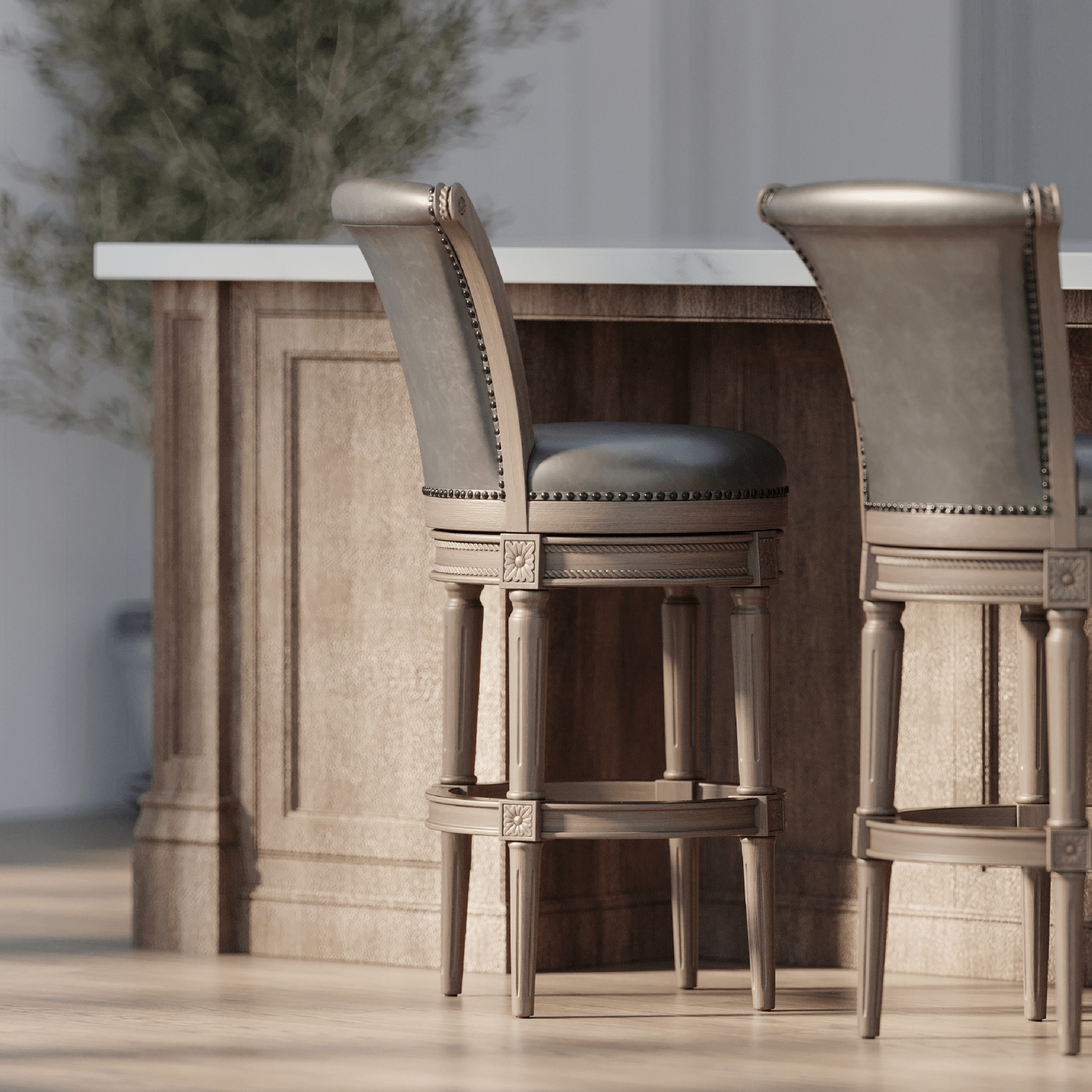 31" Pullman Bar Stool in Reclaimed Oak Finish with Ronan Stone Vegan Leather in Stools by Maven Lane