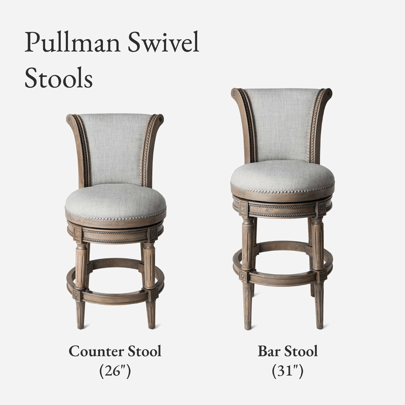 31" Pullman Bar Stool in Reclaimed Oak Finish with Ash Grey Fabric Upholstery in Stools by Maven Lane