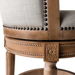 Pullman Bar Stool in Light Brown Finish with Light Grey Fabric in Stools by Maven Lane