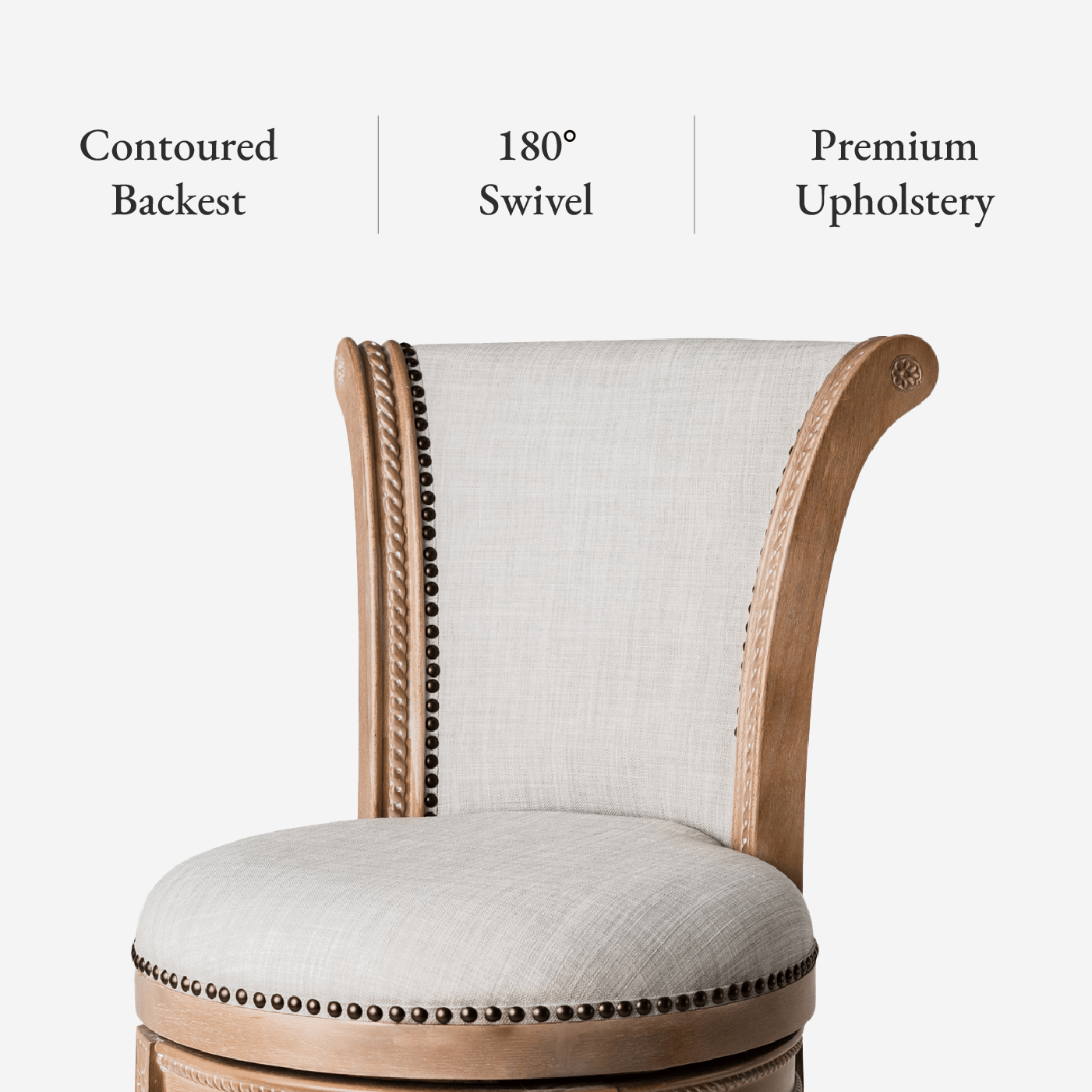 Pullman Bar Stool in Light Brown Finish with Light Grey Fabric in Stools by Maven Lane