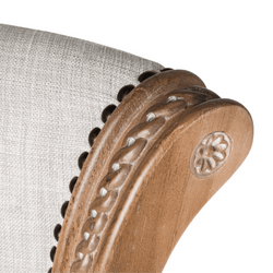 Pullman Bar Stool in Light Brown Finish with Light Grey Fabric in Stools by Maven Lane