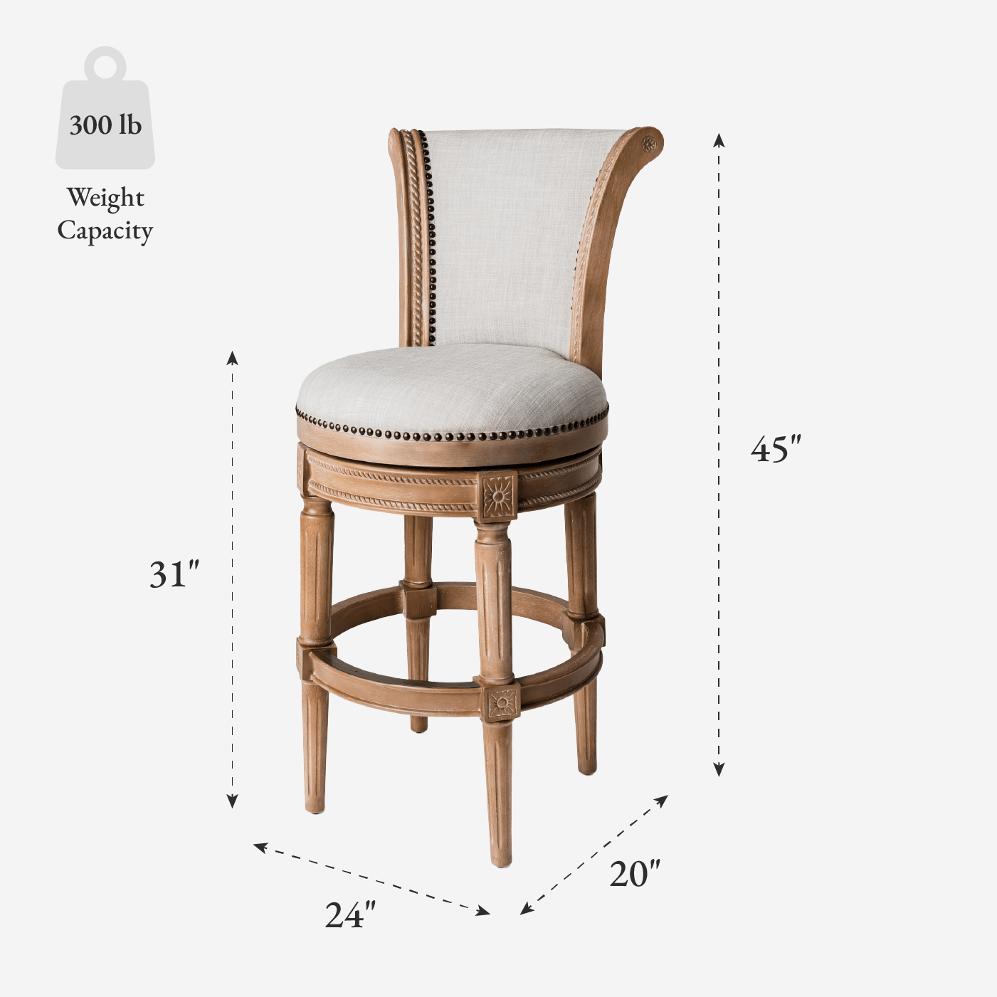 31" Pullman Bar Stool in Weathered Oak Finish with Sand Color Fabric Upholstery in Stools by Maven Lane
