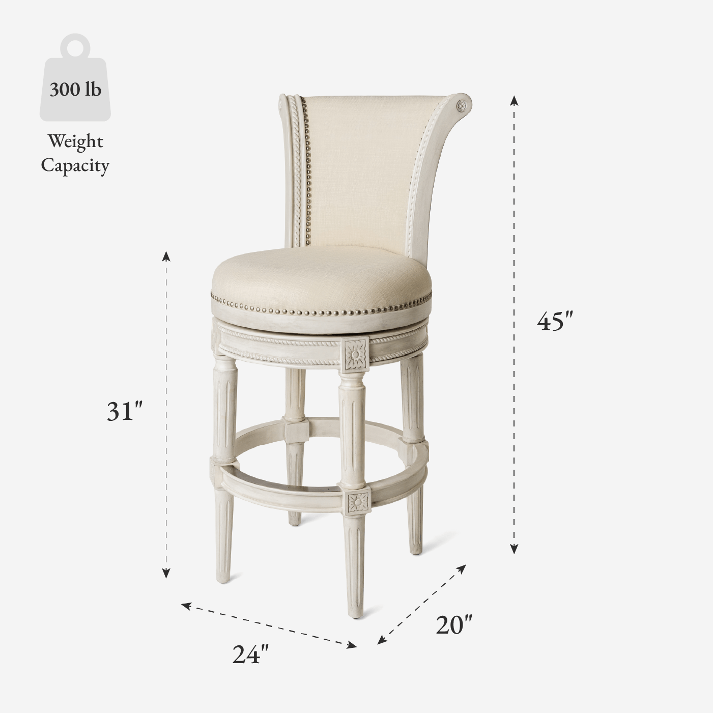31" Pullman Bar Stool in White Oak Finish with Natural Fabric Upholstery in Stools by Maven Lane