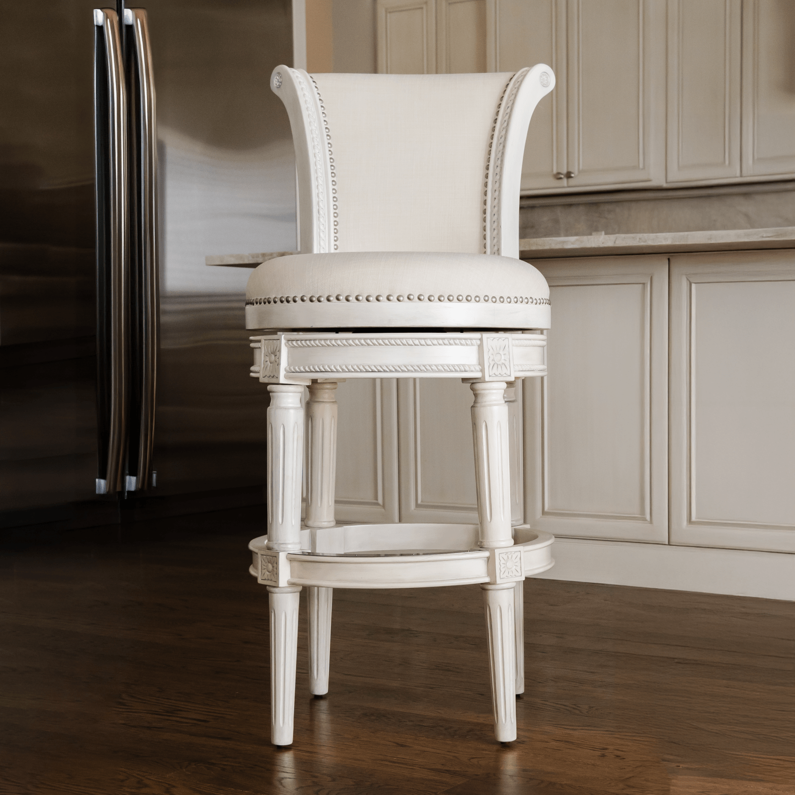 31" Pullman Bar Stool in White Oak Finish with Natural Fabric Upholstery in Stools by Maven Lane