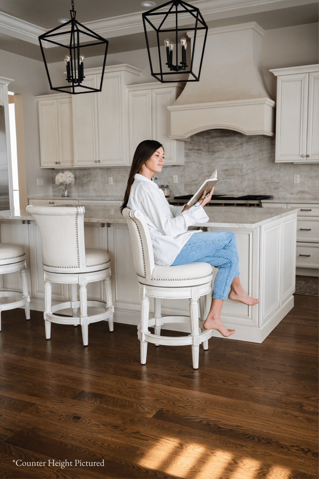 31" Pullman Bar Stool in White Oak Finish with Natural Fabric Upholstery in Stools by Maven Lane
