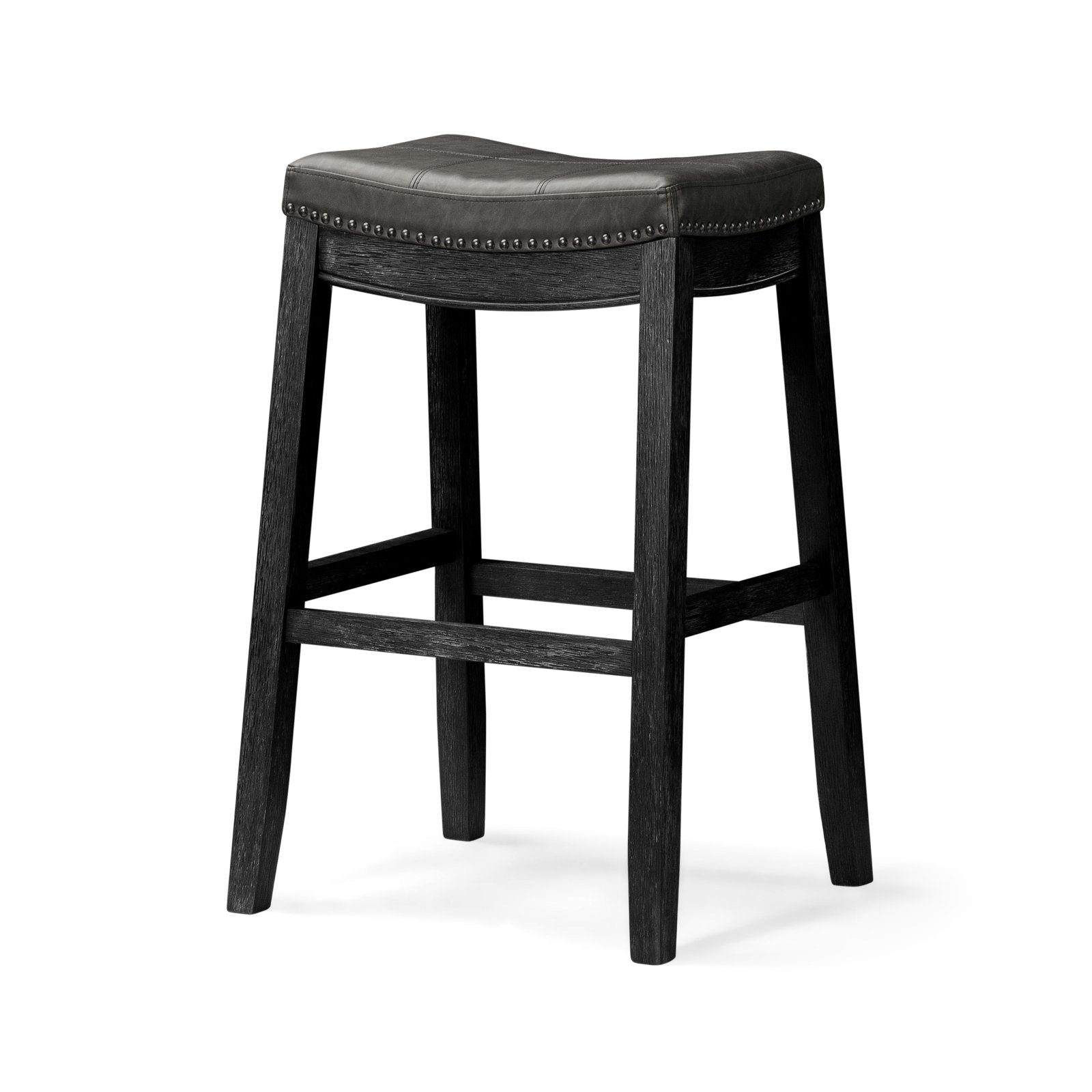 31" Sophia Backless Bar Stool in Aged Black Finish with Charcoal Black Vegan Leather in Stools by Maven Lane
