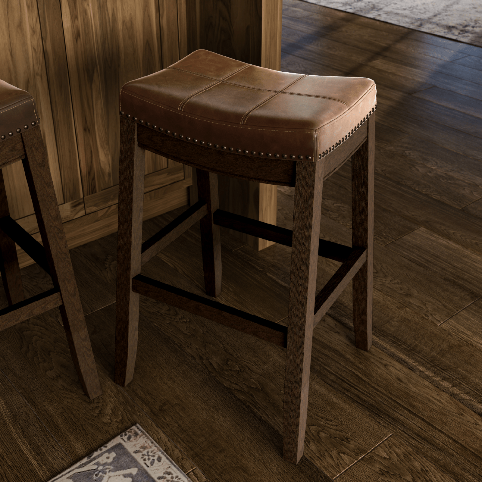 31" Sophia Backless Bar Stool in Aged Brown Finish with Cocoa Brown Vegan Leather in Stools by Maven Lane