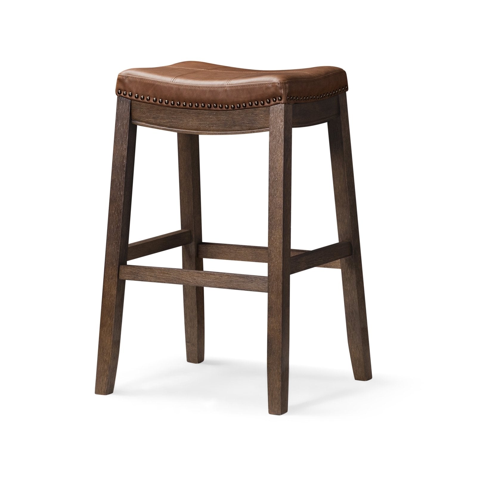 31" Sophia Backless Bar Stool in Aged Brown Finish with Cocoa Brown Vegan Leather in Stools by Maven Lane