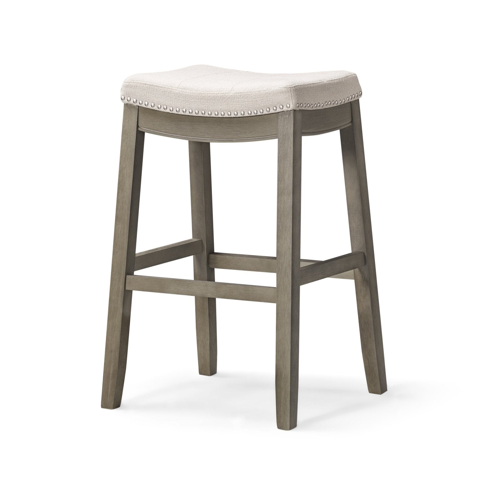 31" Sophia Backless Bar Stool in Aged Grey Finish with Dove Grey Fabric in Stools by Maven Lane