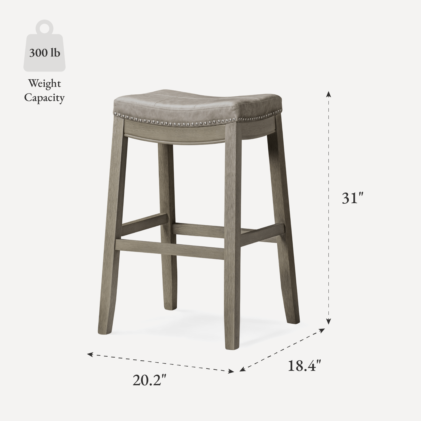 31" Sophia Backless Bar Stool in Aged Grey Finish with Pebble Grey Vegan Leather in Stools by Maven Lane