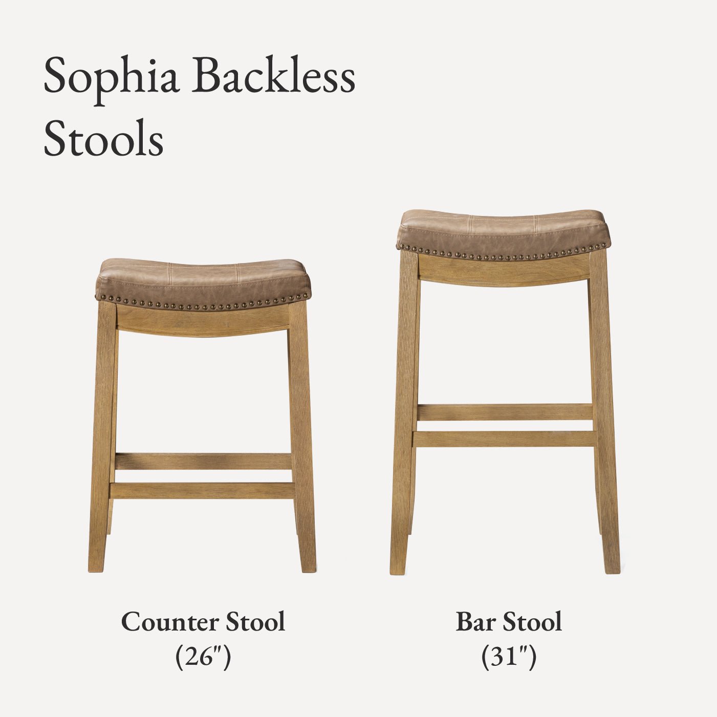 31" Sophia Backless Bar Stool in Aged Natural Finish with Desert Tan Vegan Leather in Stools by Maven Lane