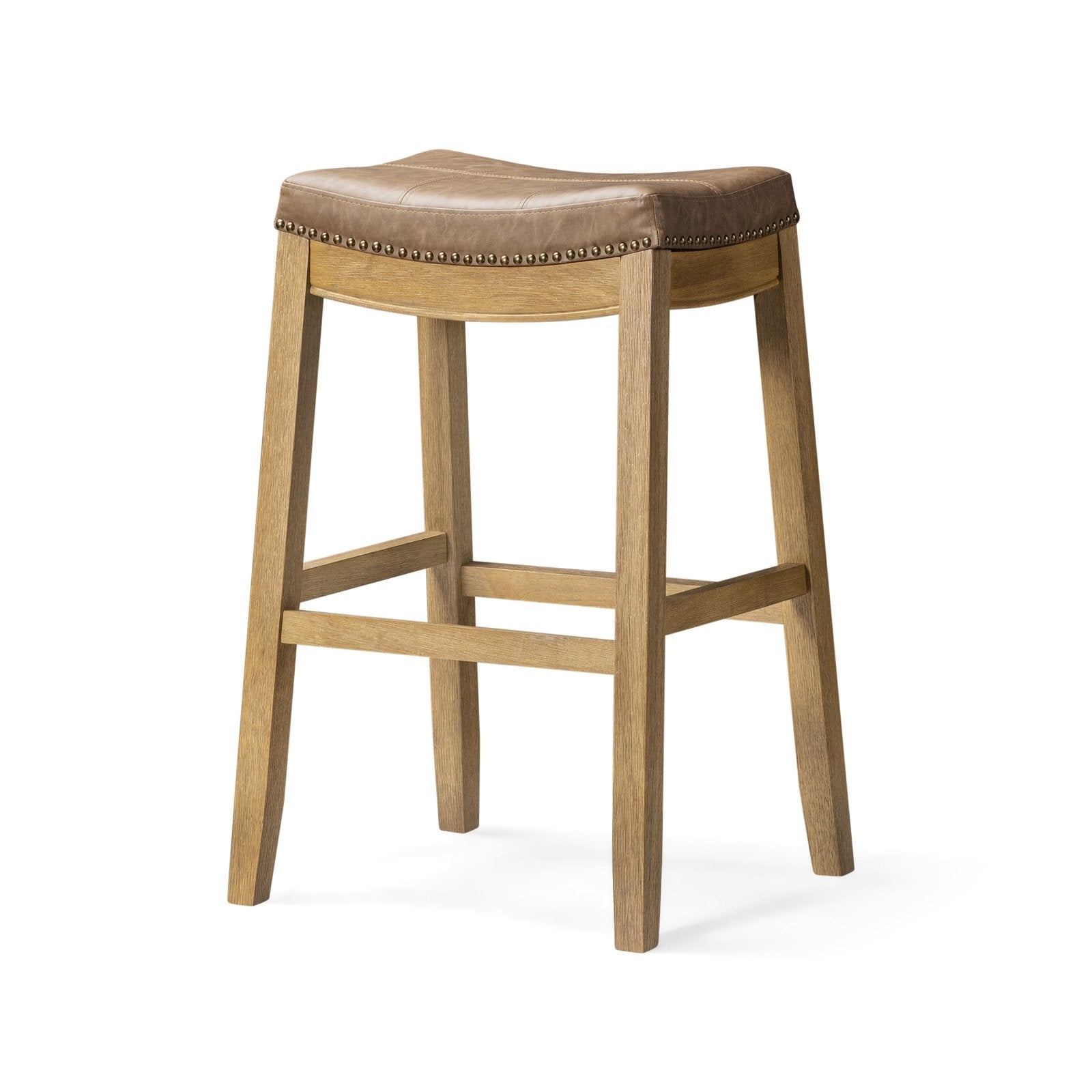 31" Sophia Backless Bar Stool in Aged Natural Finish with Desert Tan Vegan Leather in Stools by Maven Lane
