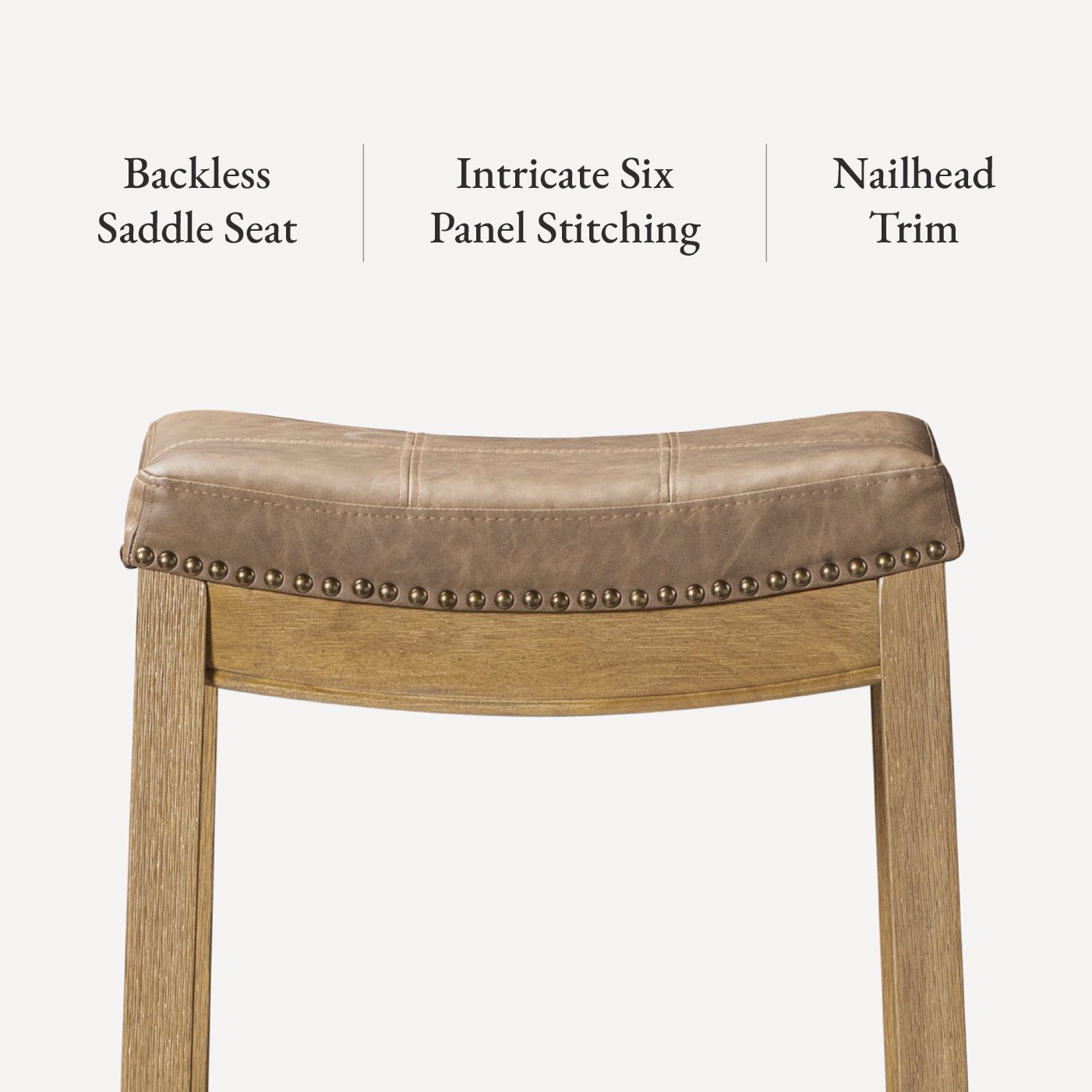 31" Sophia Backless Bar Stool in Aged Natural Finish with Desert Tan Vegan Leather in Stools by Maven Lane