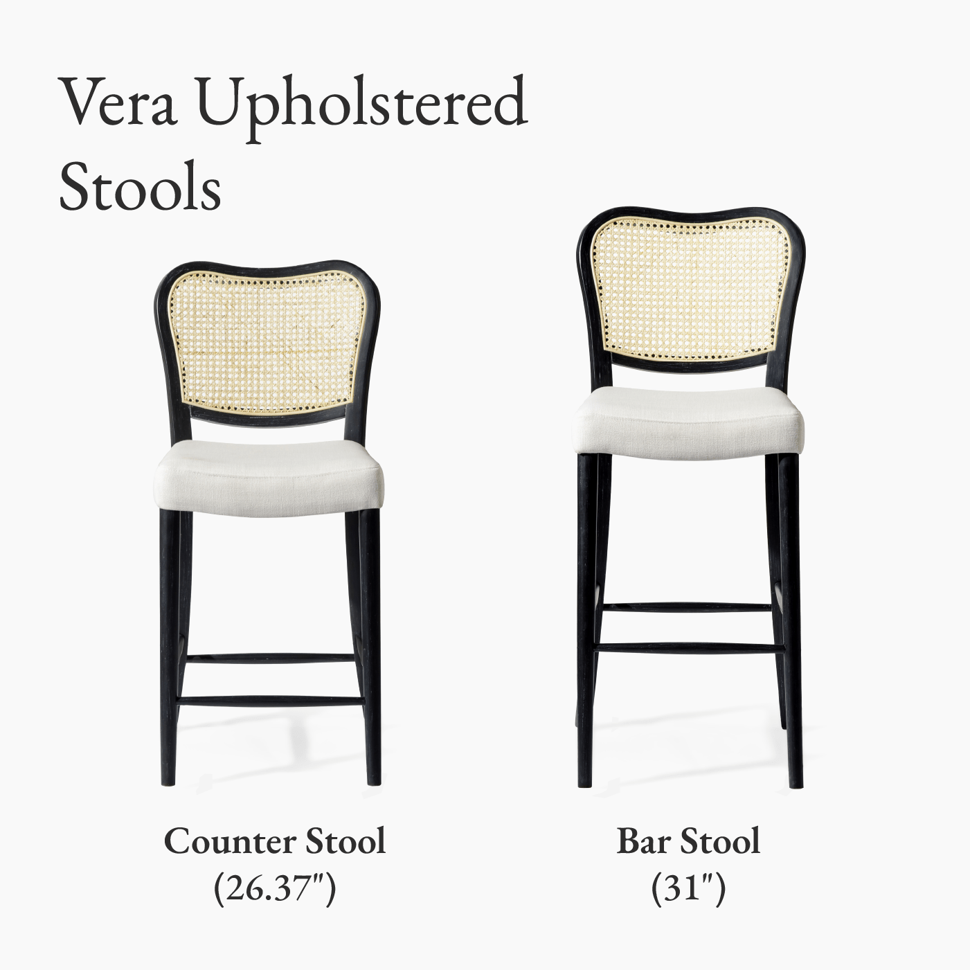 26" Vera Counter Stool in Aged Black with Snow White Upholstery in Maven Lane by Maven Lane