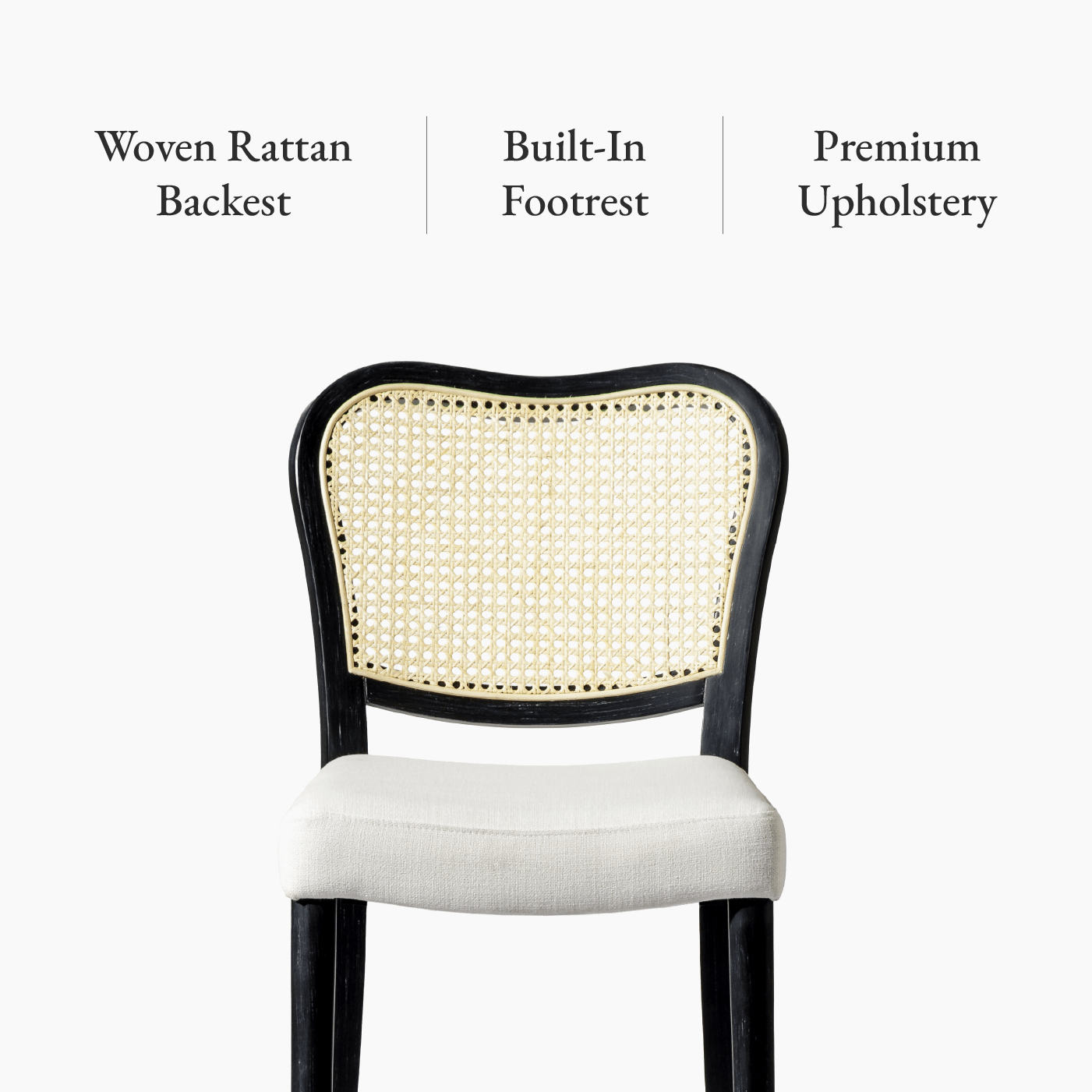 26" Vera Counter Stool in Aged Black with Snow White Upholstery in Maven Lane by Maven Lane