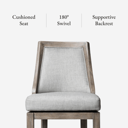 Vienna Swivel Bar Stool in Grey Finish with Grey Fabric in Stools by Maven Lane