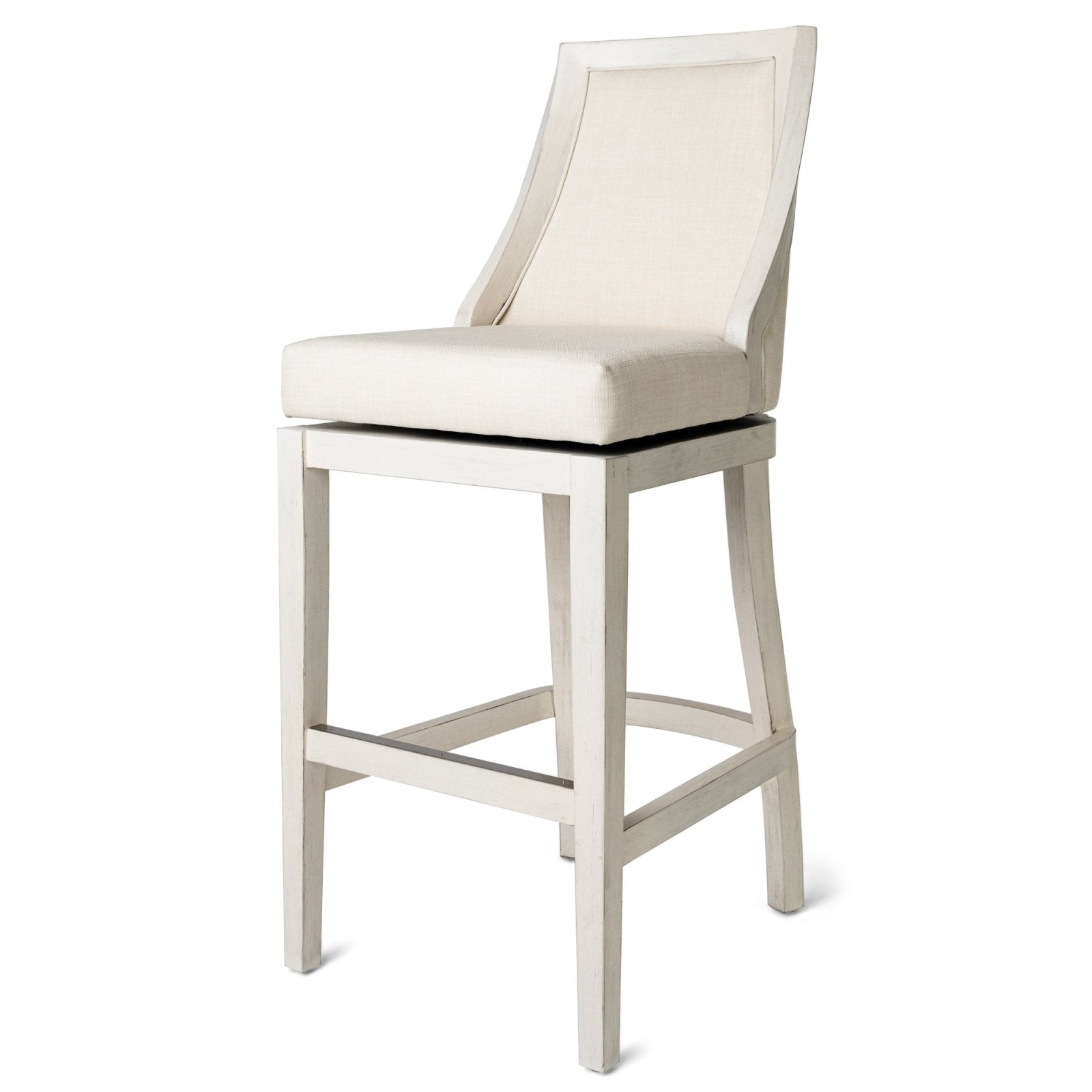 31" Vienna swivel bar stool in weathered oak finish with sand color fabric upholstery in Stools by Maven Lane