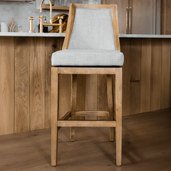 Vienna Swivel Bar Stool in Light Brown Finish with Natural Fabric in Stools by Maven Lane