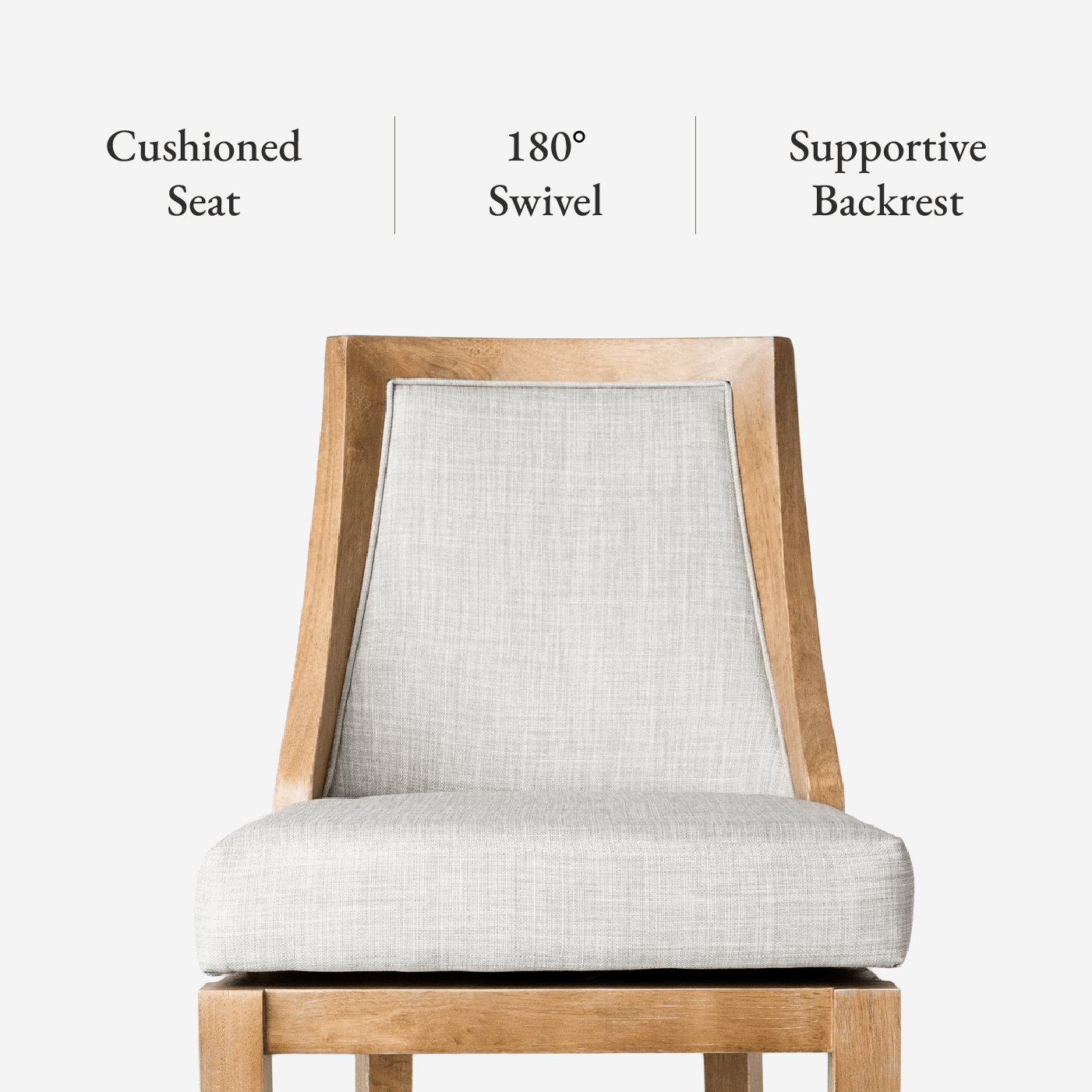 Vienna Swivel Bar Stool in Light Brown Finish with Natural Fabric in Stools by Maven Lane