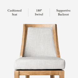 Vienna Swivel Bar Stool in Light Brown Finish with Natural Fabric in Stools by Maven Lane