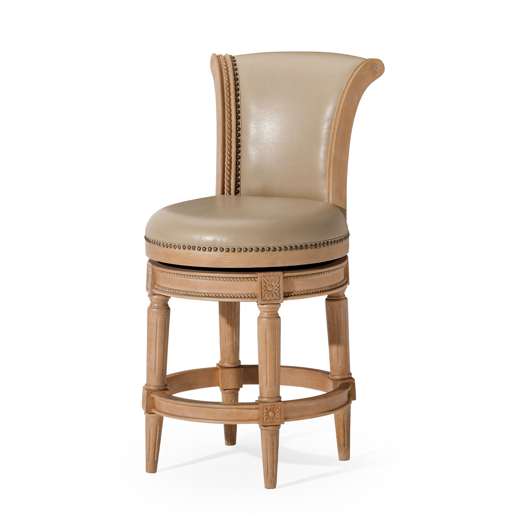 Pullman Counter Stool in Weathered Oak Finish with Avanti Bone Vegan Leather in Counter Stools by Maven Lane