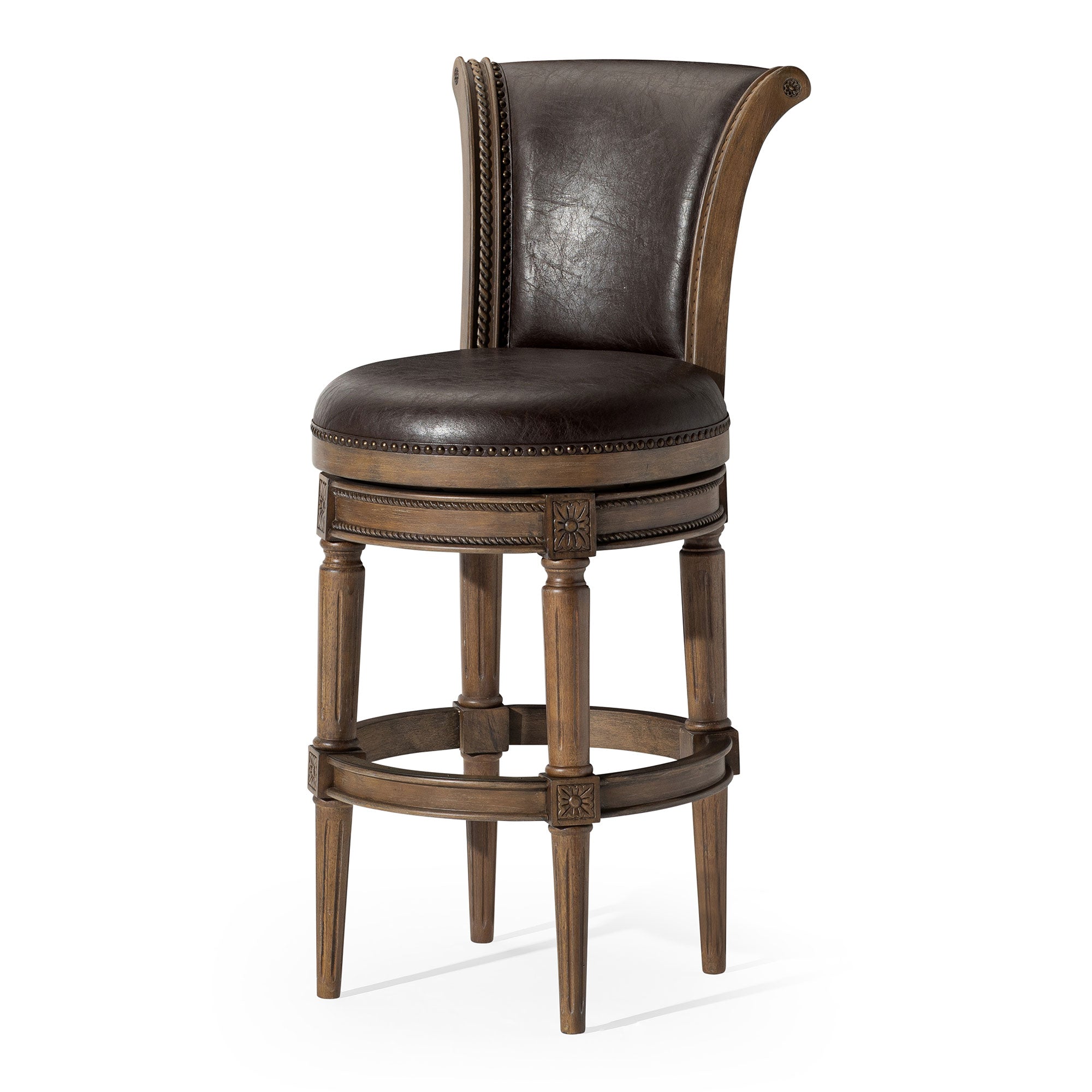 Pullman Bar Stool in Walnut Finish with Marksman Saddle Vegan Leather in Stools by Maven Lane