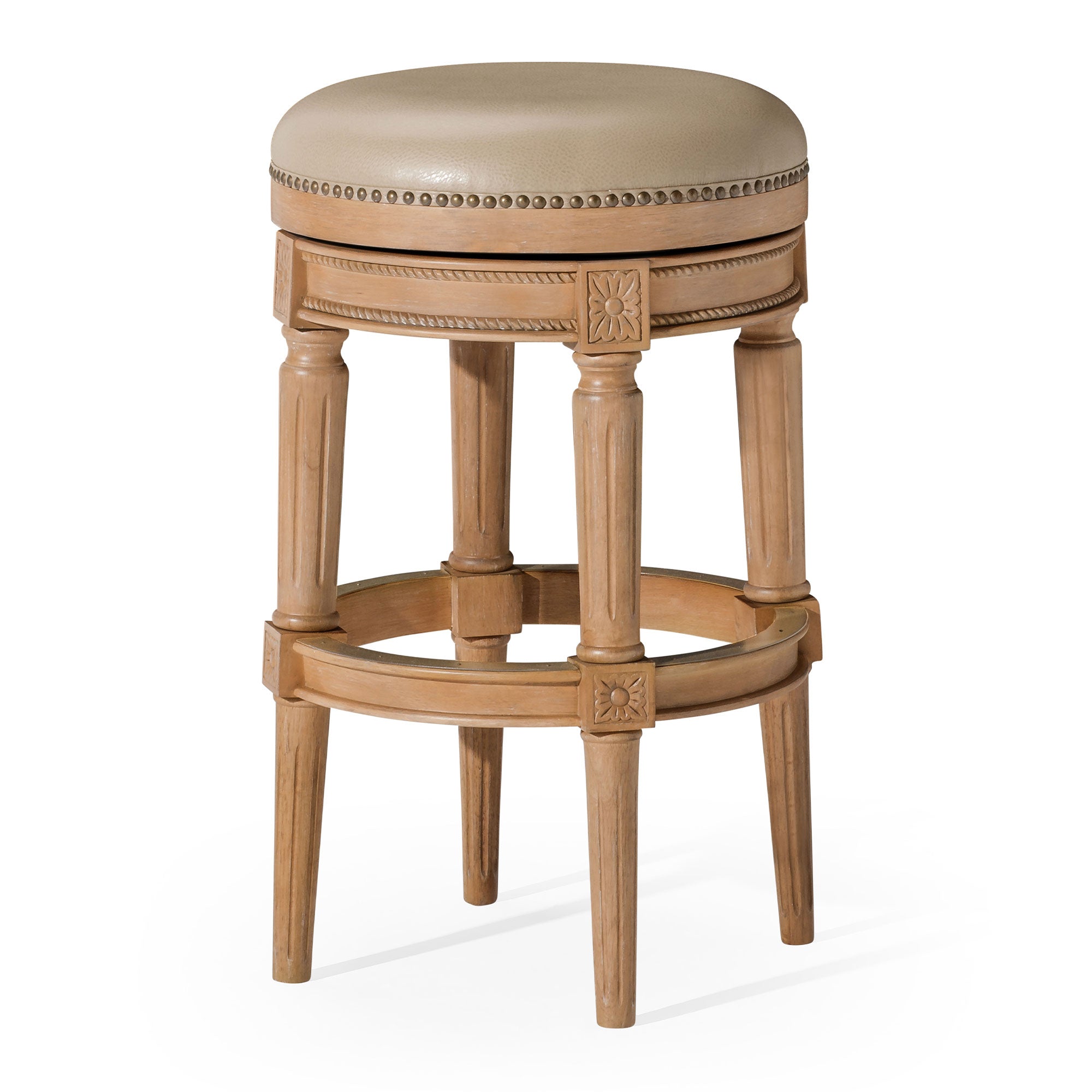 Pullman Backless Bar Stool in Weathered Oak Finish with Avanti Bone Vegan Leather in Stools by Maven Lane