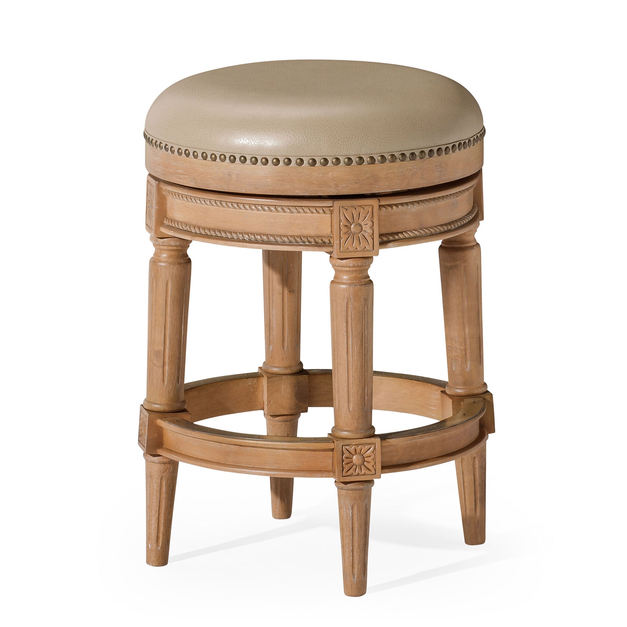 Pullman Backless Counter Stool in Weathered Oak Finish with Avanti Bone Vegan Leather in Stools by Maven Lane