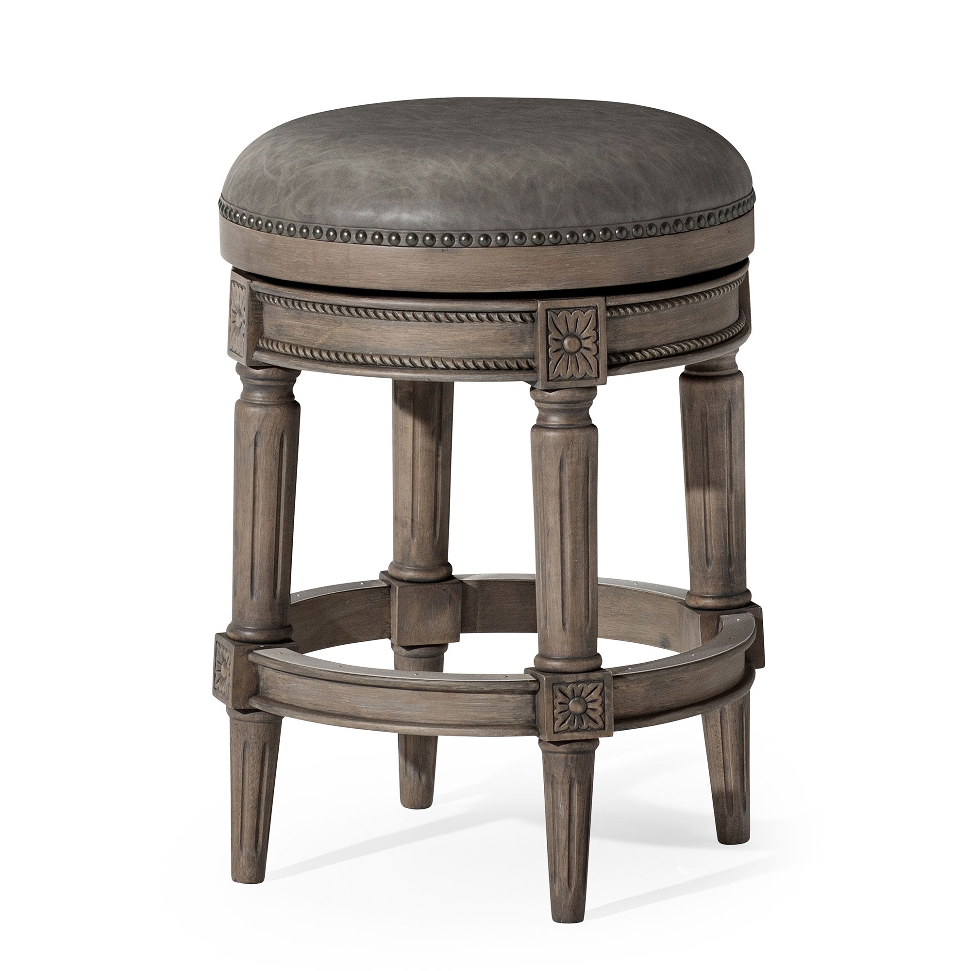 Pullman Backless Counter Stool in Reclaimed Oak Finish with Ronan Stone Vegan Leather in Counter Stools by Maven Lane