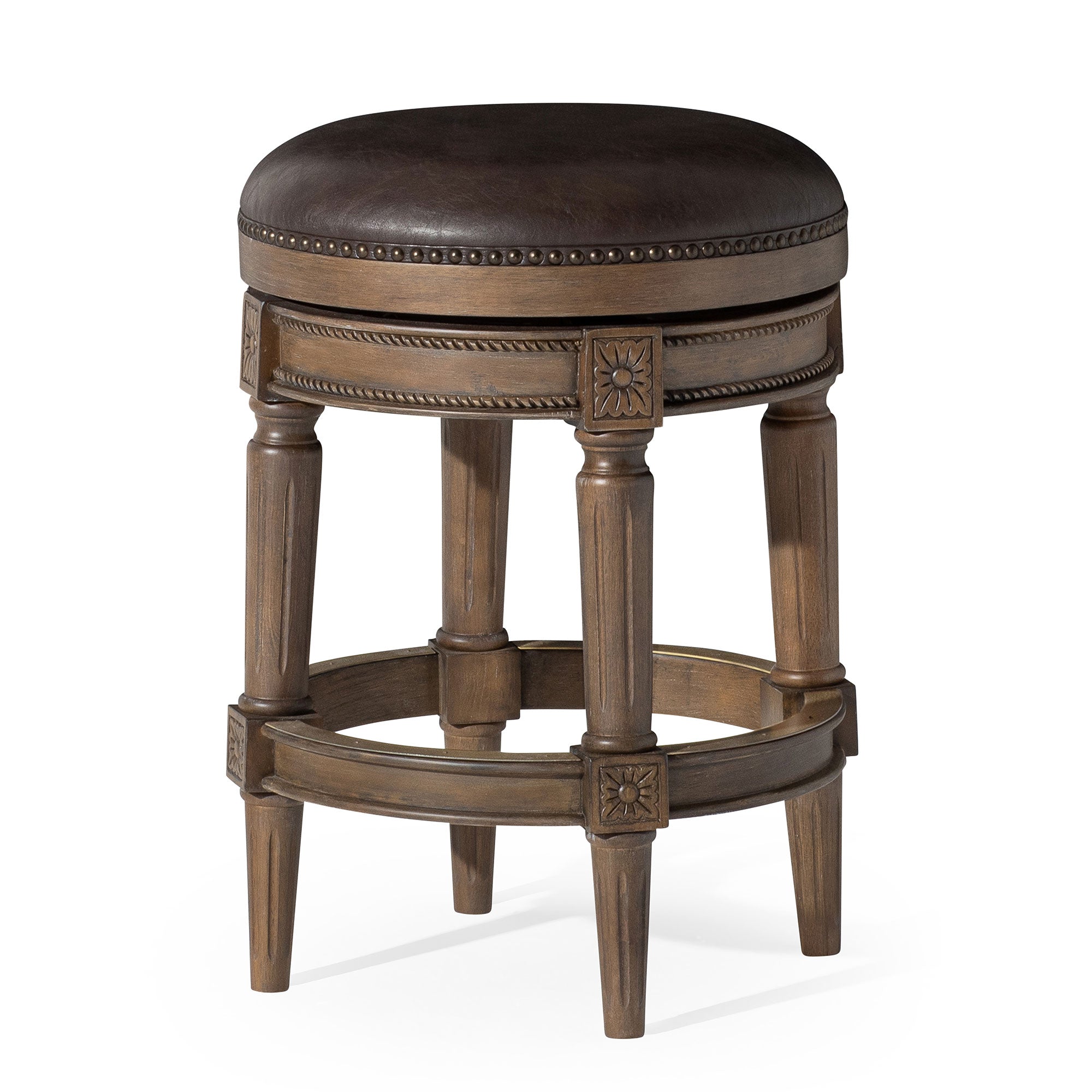 Pullman Backless Counter Stool in Walnut Finish with Marksman Saddle Vegan Leather in Stools by Maven Lane
