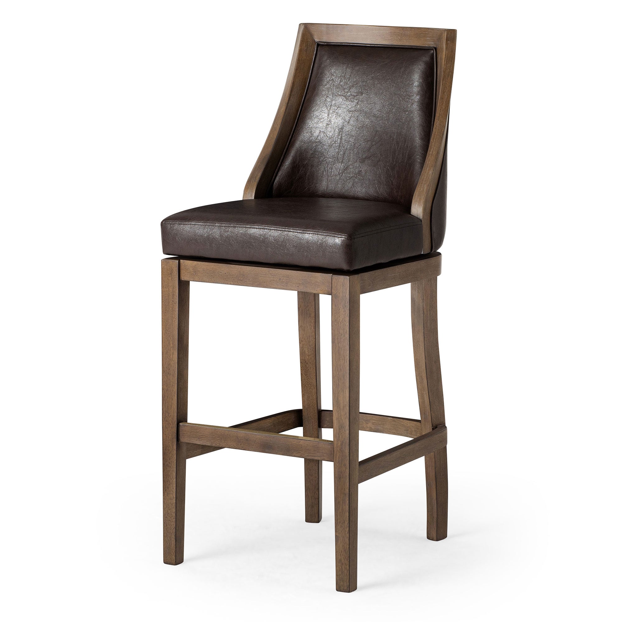 Vienna Bar Stool in Walnut Finish with Marksman Saddle Vegan Leather in Stools by Maven Lane