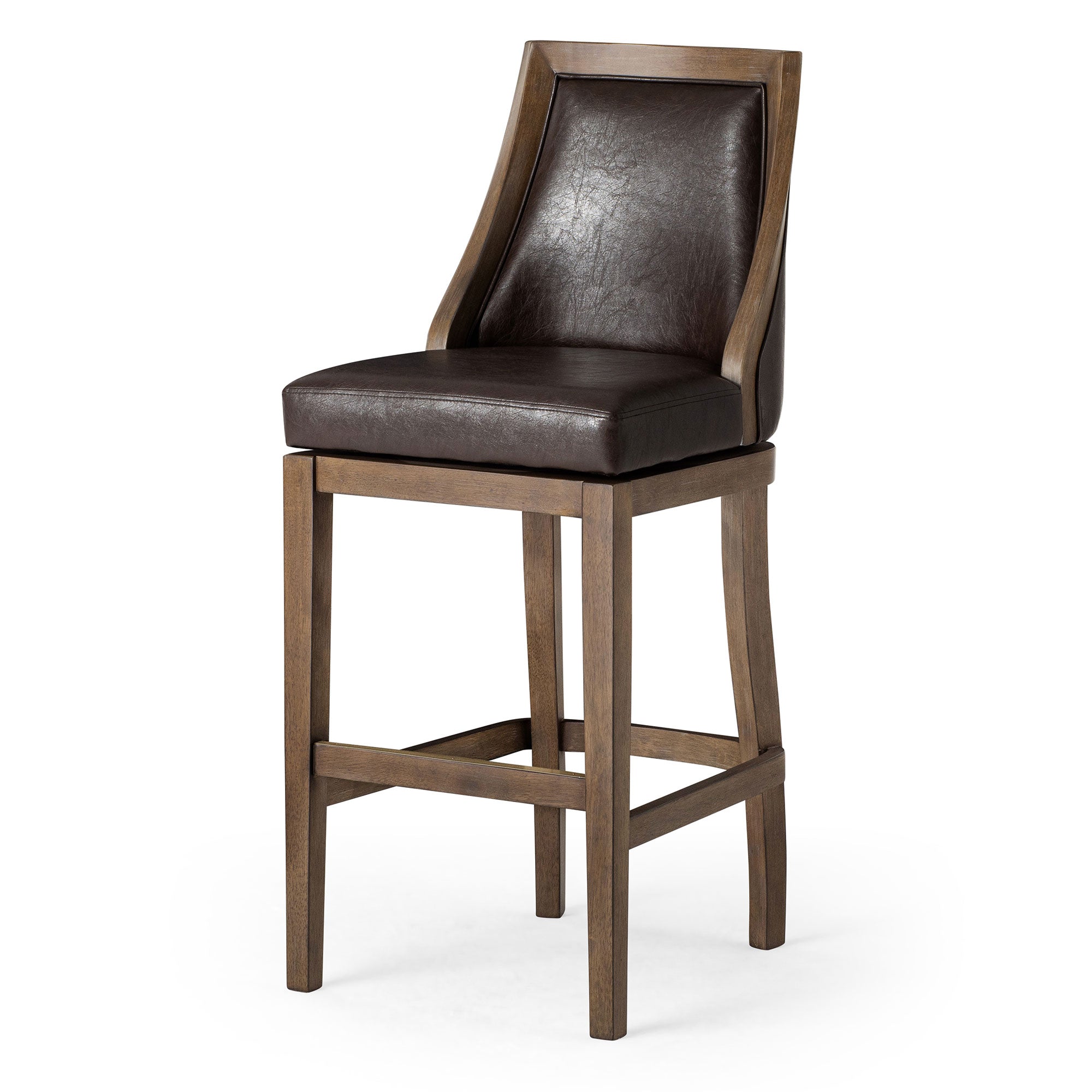 Vienna Bar Stool in Walnut Finish with Marksman Saddle Vegan Leather