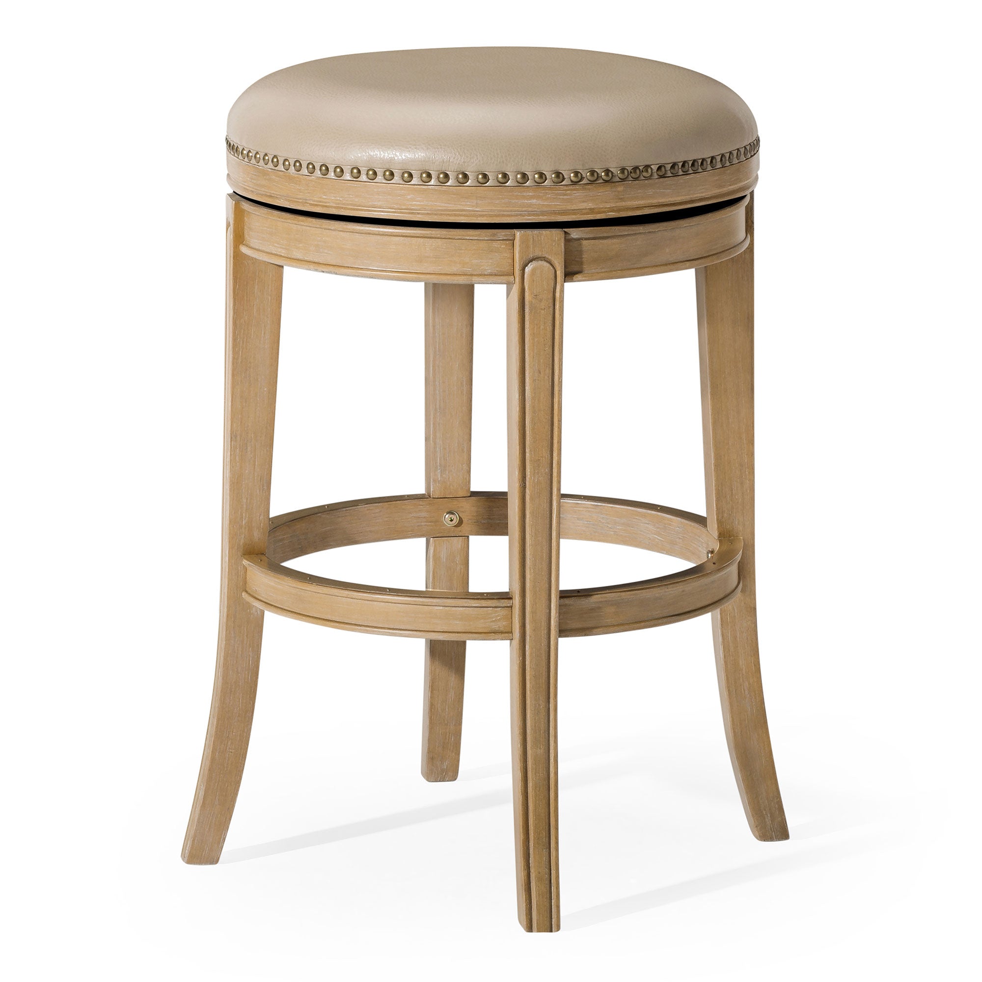 31" Alexander Backless Bar Stool in Natural Finish with Beige Faux Leather Upholstery in Stools by Maven Lane