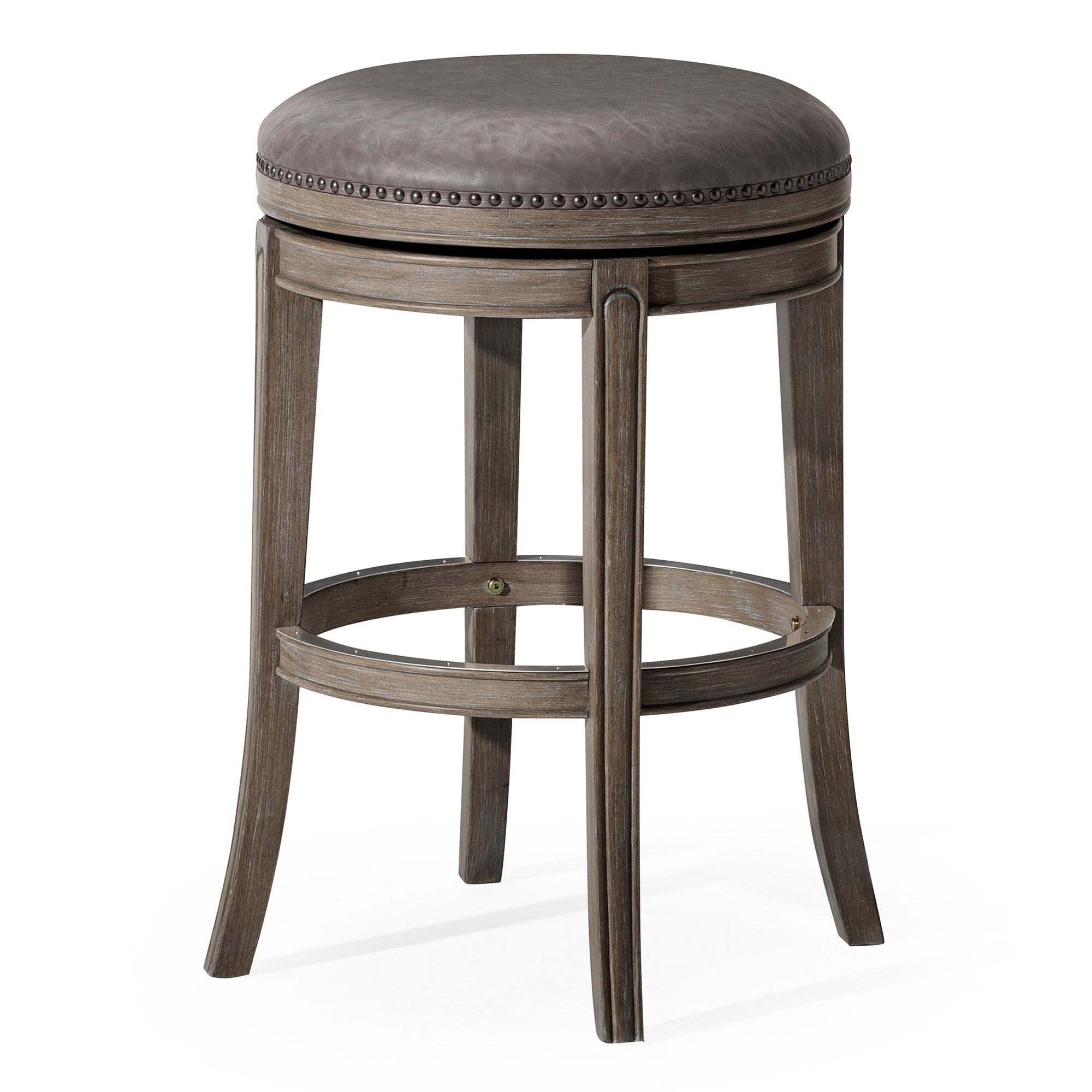 31" Alexander Backless Bar Stool in Grey Finish with Grey Faux Leather Upholstery in Stools by Maven Lane