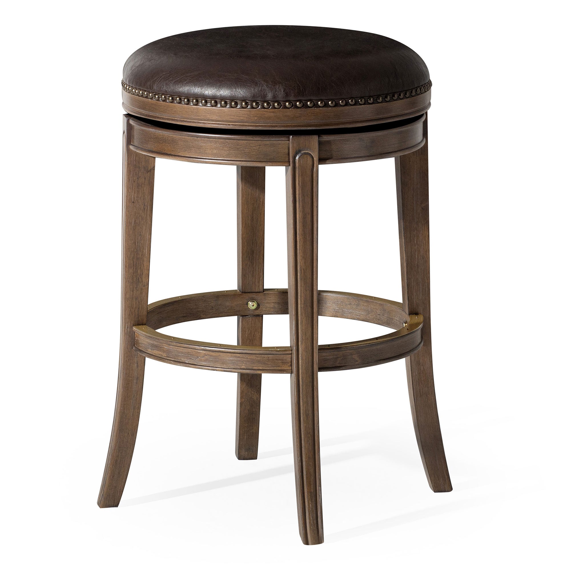 31" Alexander Backless Bar Stool in Brown Finish with Brown Faux Leather Upholstery in Stools by Maven Lane
