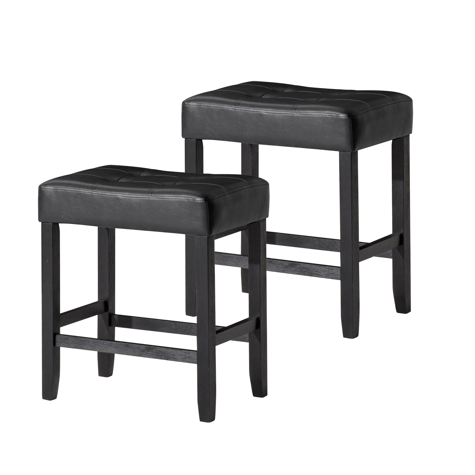 Harper Counter Stool in Rustic Black Wood Finish with Distressed Black Vegan Leather, Set of 2