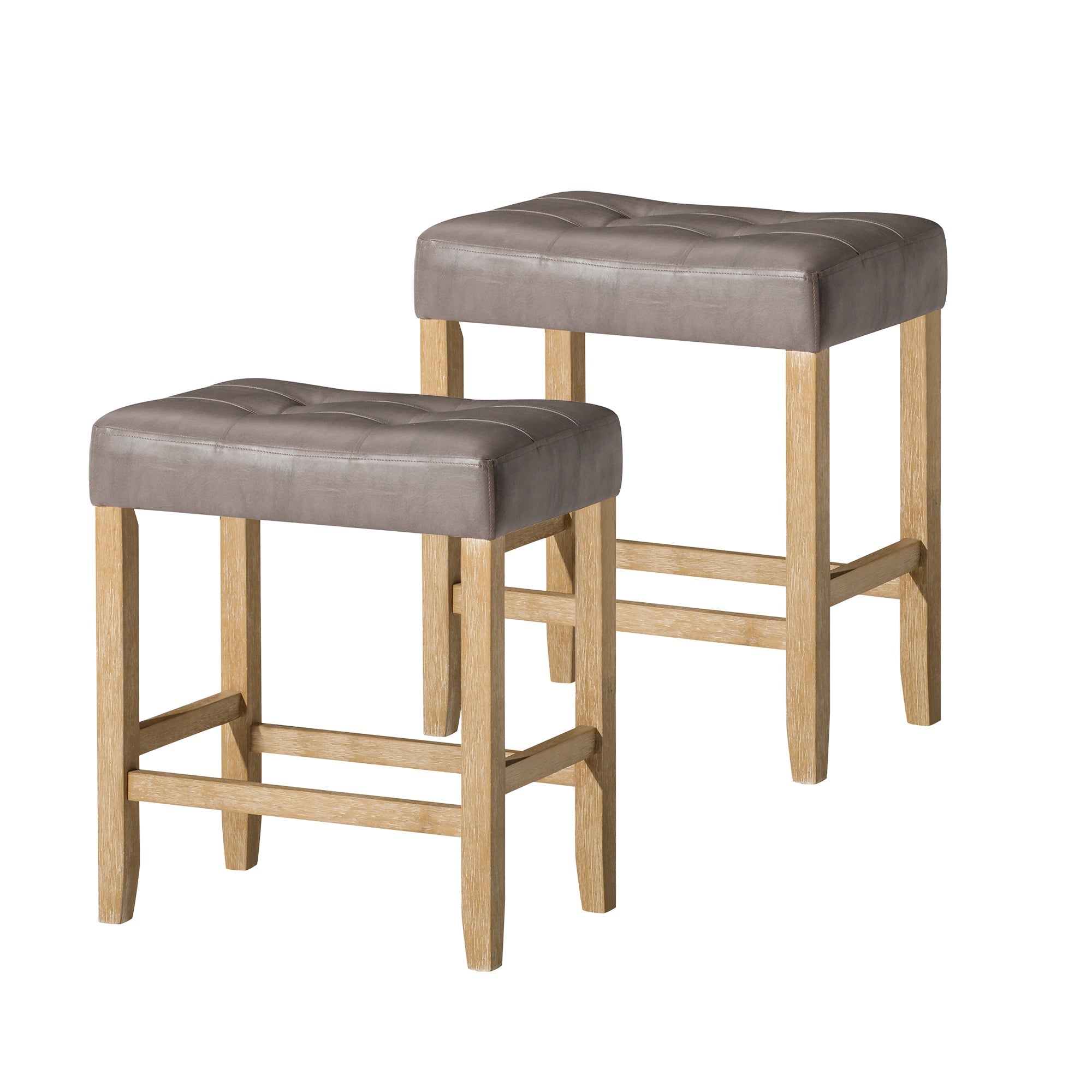 Harper Counter Stool in Weathered Oak Wood Finish with Distressed Grey Vegan Leather, Set of 2