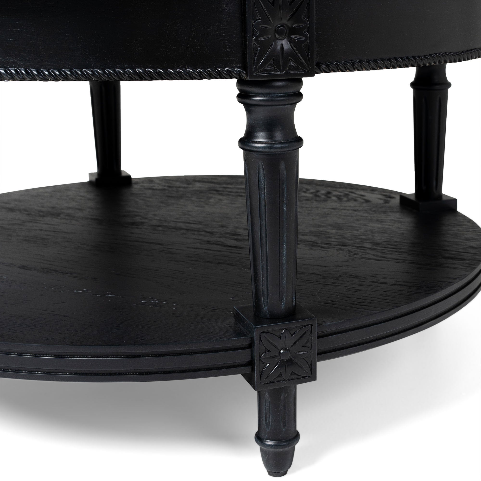 Pullman Traditional Round Wooden Coffee Table in Antiqued Black Finish in Accent Tables by Maven Lane