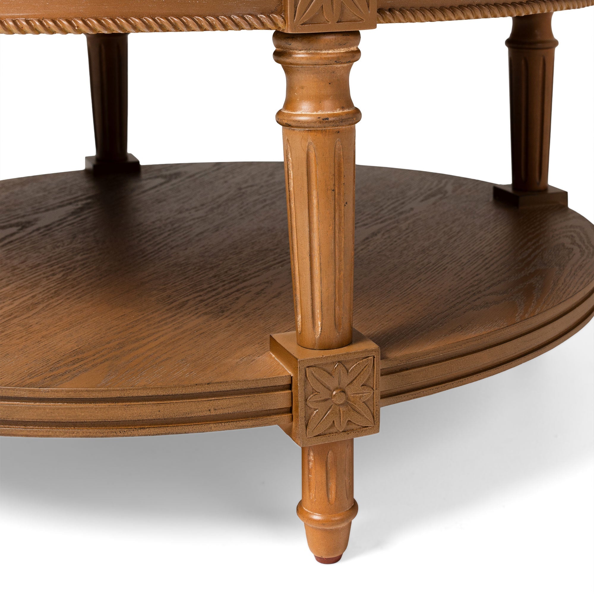 Pullman Traditional Round Wooden Coffee Table in Antiqued Natural Finish in Accent Tables by Maven Lane