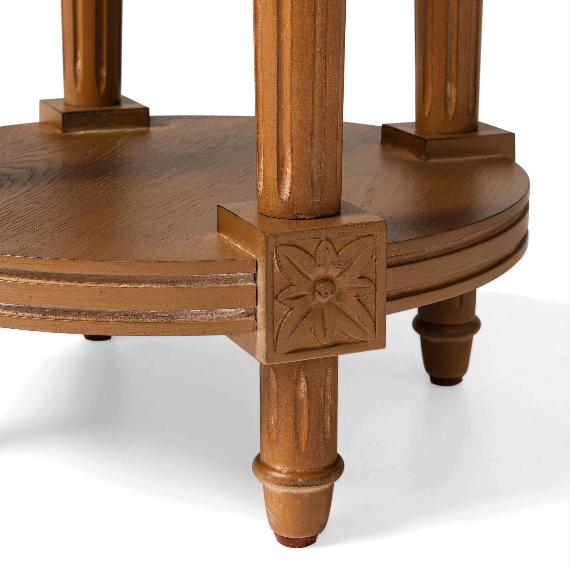 Pullman Traditional Round Wooden Side Table in Antiqued Natural Finish in Accent Tables by Maven Lane