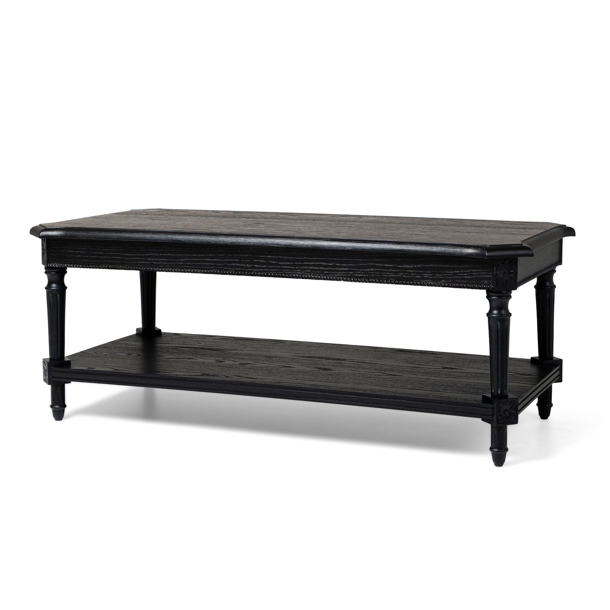 Pullman Traditional Rectangular Wooden Coffee Table in Antiqued Black Finish in Accent Tables by Maven Lane