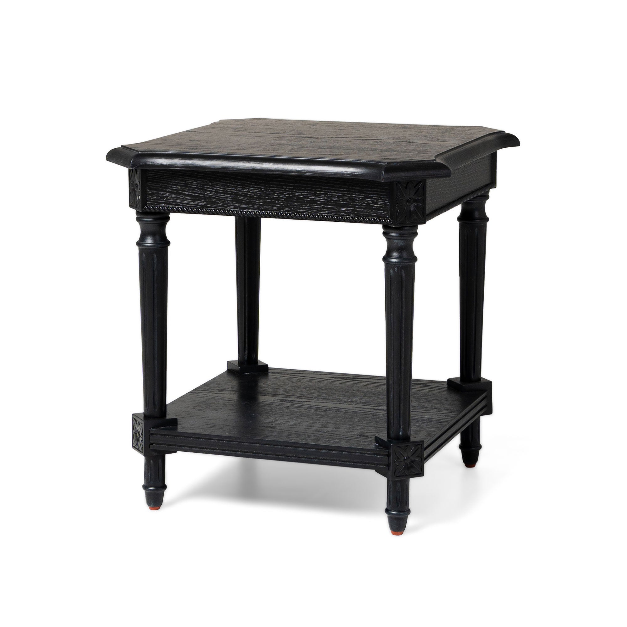 Pullman Traditional Square Wooden Side Table in Antiqued Black Finish in Accent Tables by Maven Lane