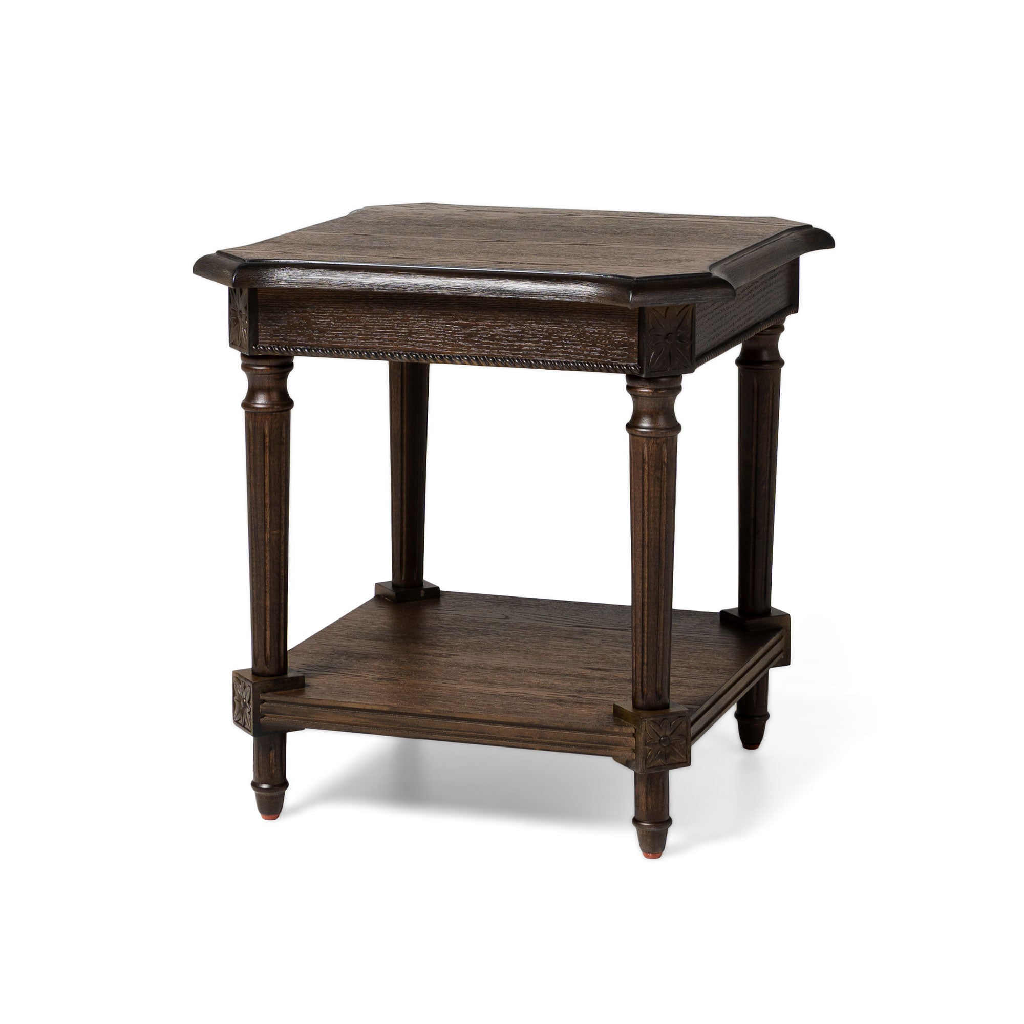 Pullman Traditional Square Wooden Side Table in Antiqued Brown Finish in Accent Tables by Maven Lane