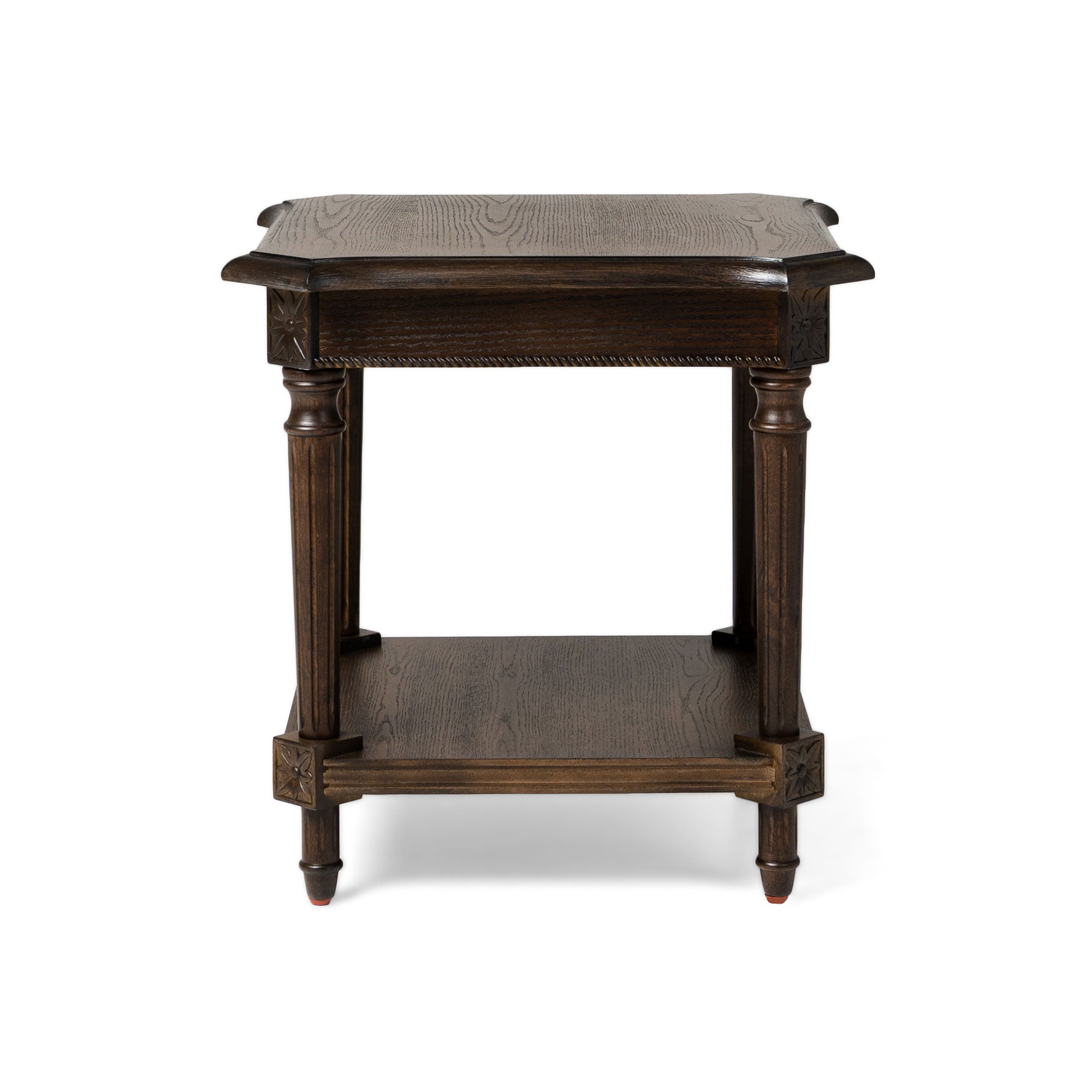Pullman Traditional Square Wooden Side Table in Antiqued Brown Finish in Accent Tables by Maven Lane