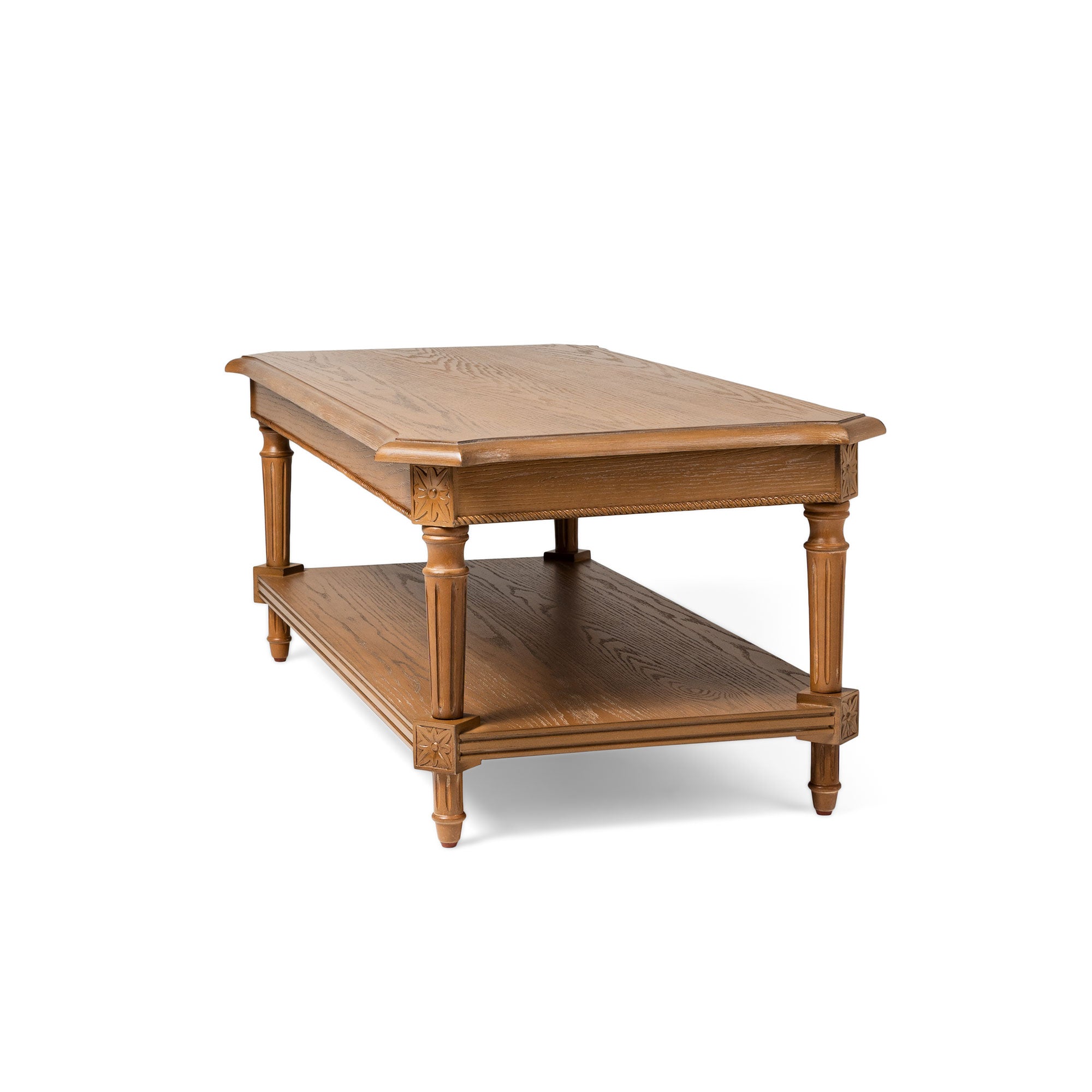 Pullman Traditional Rectangular Wooden Coffee Table in Antiqued Natural Finish in Accent Tables by Maven Lane