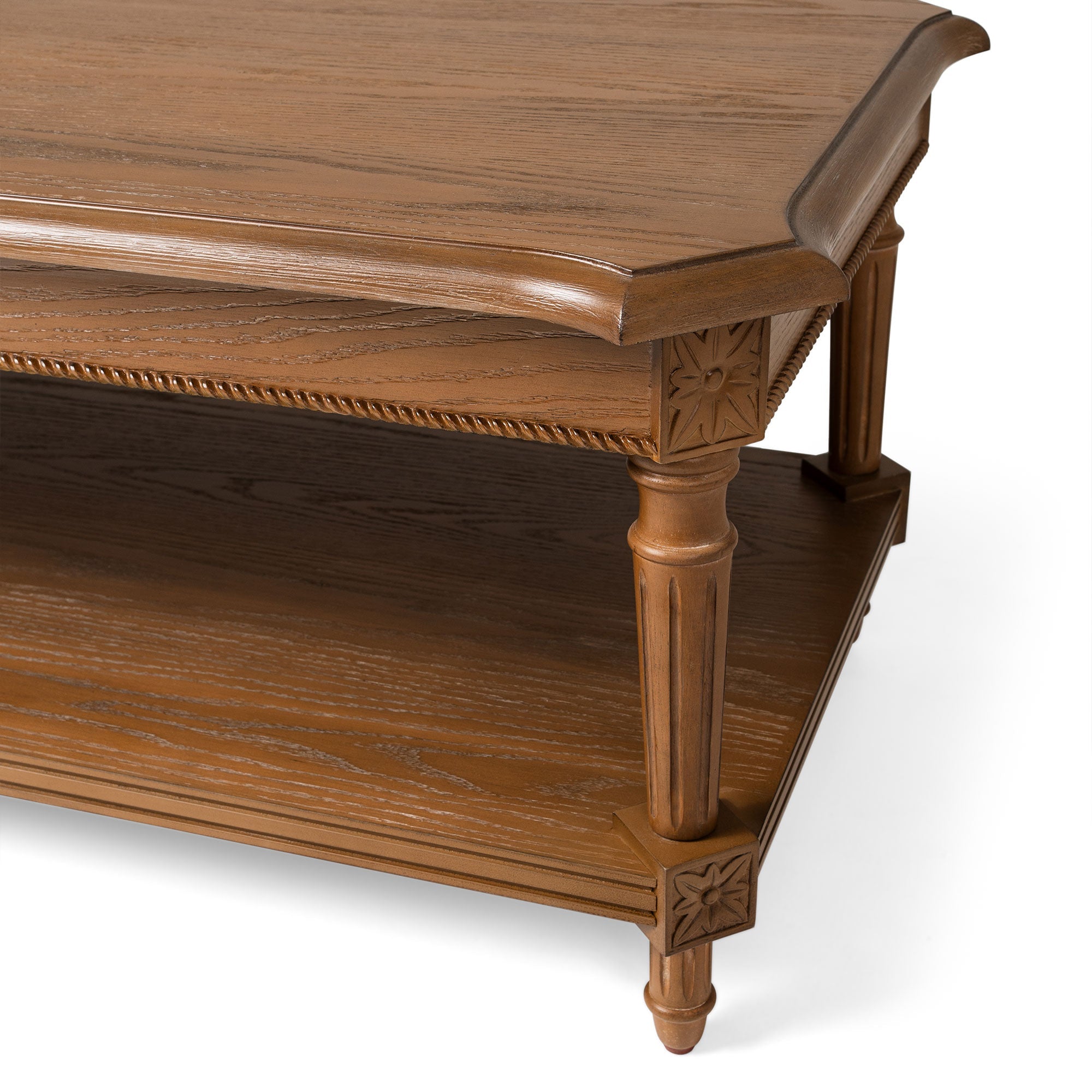 Pullman Traditional Rectangular Wooden Coffee Table in Antiqued Natural Finish in Accent Tables by Maven Lane